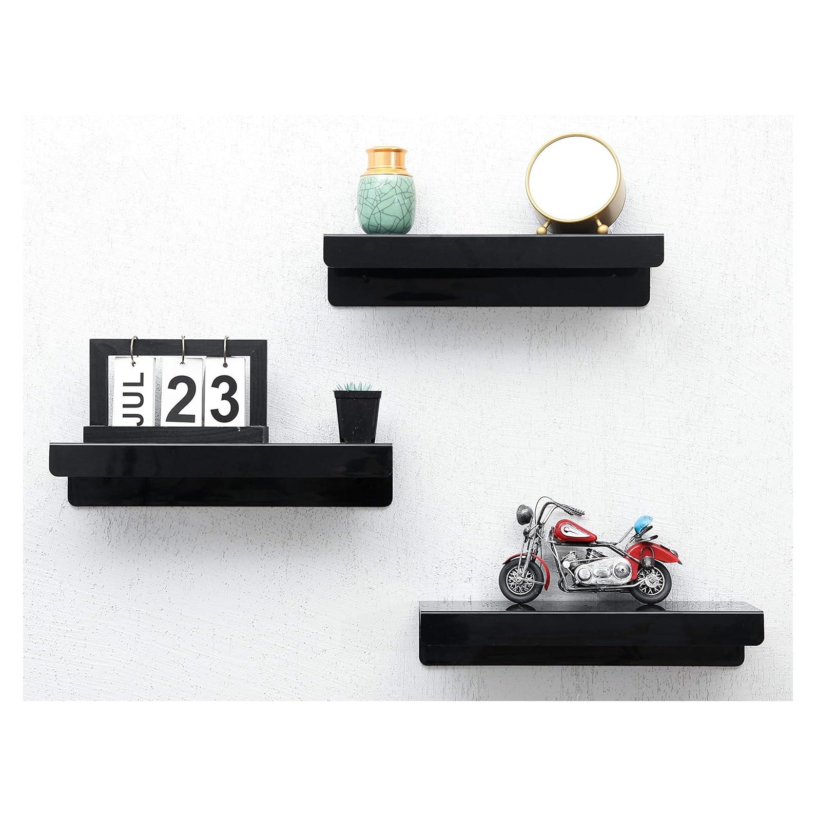 Estante Flotante de Pared IEEK Negro 3 Unidades 15x11x7.6 cm