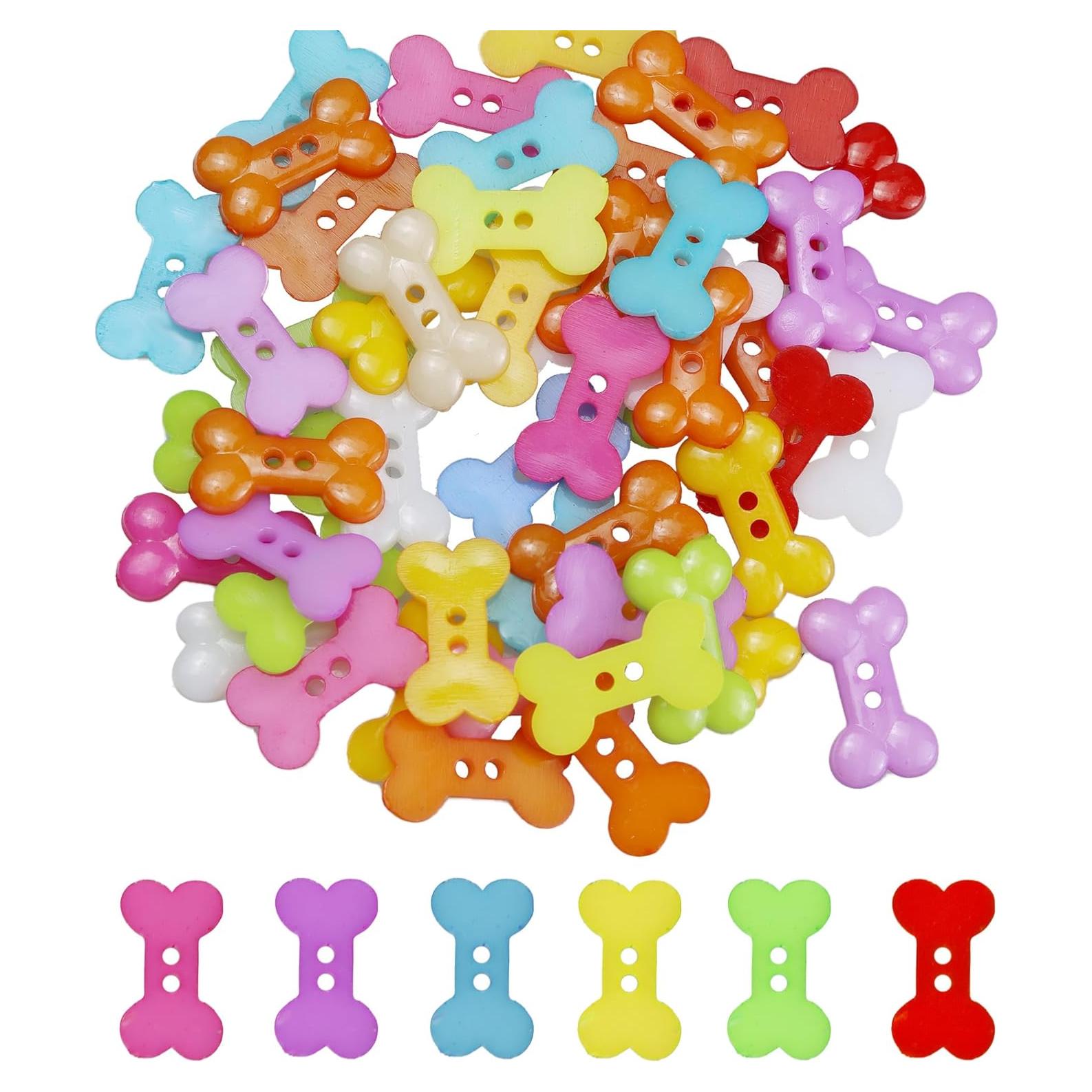 50 Botones Decorativos en Forma de Hueso Pson - Plástico Colores Variados