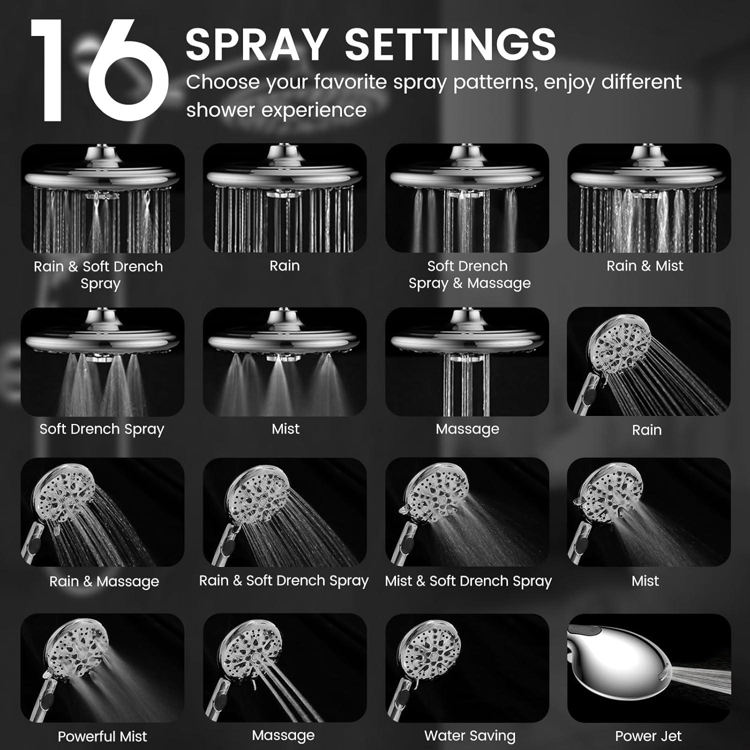 Cabezal de Ducha FEELSO 10" Alta Presión Cromo 16 Modos