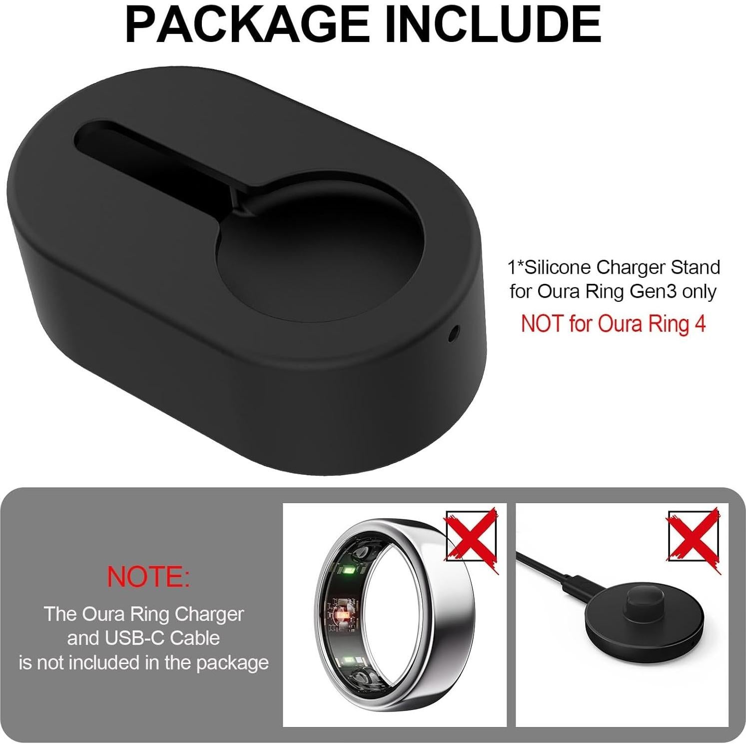 Soporte de Carga BOTOMALL para Oura Ring Gen3 - Silicona Negra