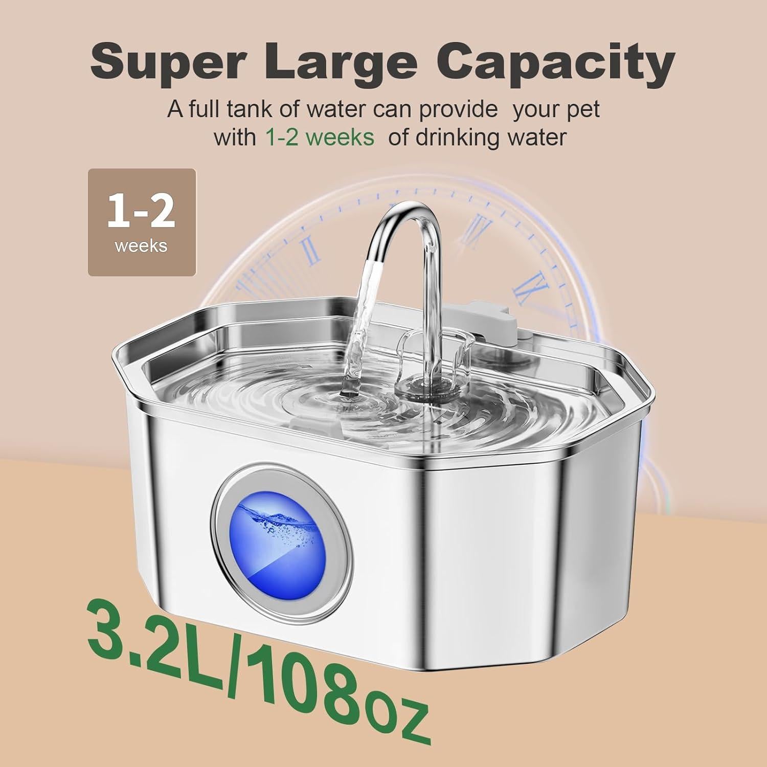 Fuente de Agua para Gatos APAUK Acero Inoxidable 3.2L Silenciosa