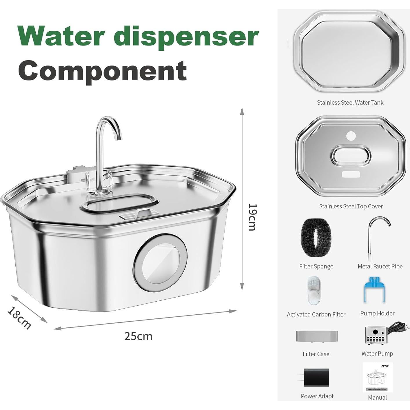 Fuente de Agua para Gatos APAUK Acero Inoxidable 3.2L Silenciosa