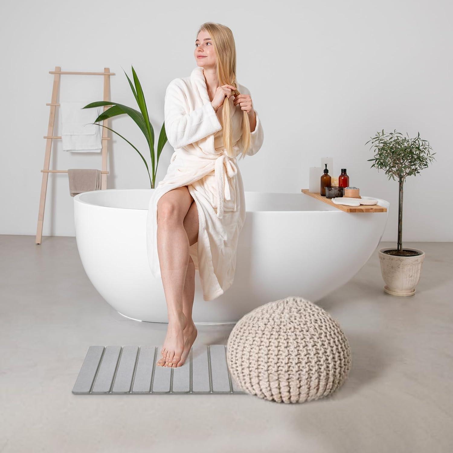 Alfombra de Baño de Piedra Diatomita KEYCHAD 59x39 cm Gris - 2 Piezas