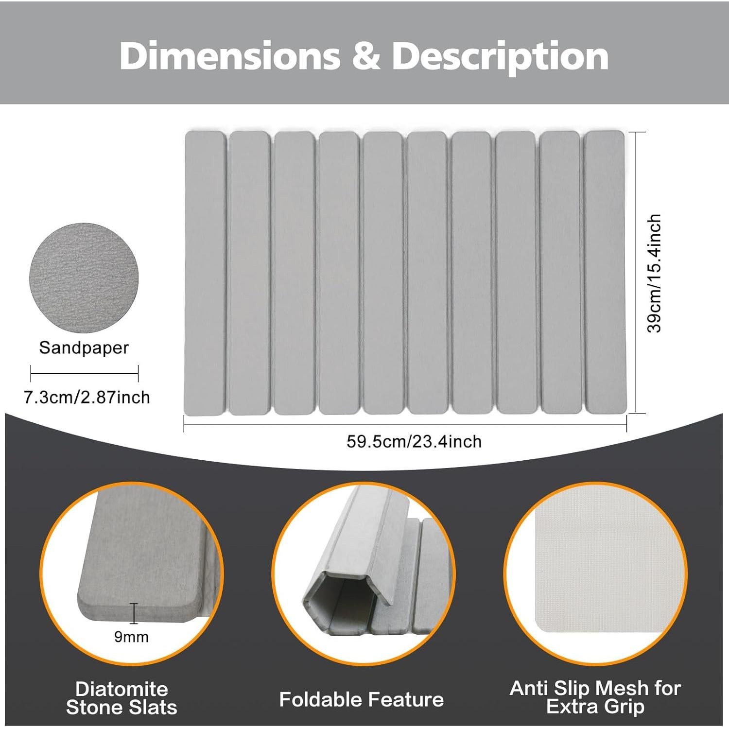 Alfombra de Baño de Piedra Diatomita KEYCHAD 59x39 cm Gris - 2 Piezas