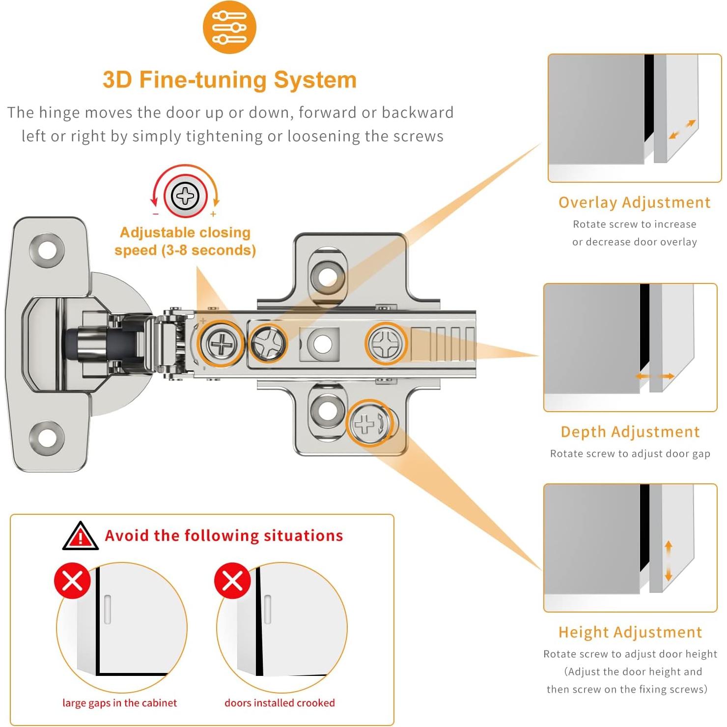 Paquete de 10 Bisagras Ocultas Chibery Cierre Suave 105°