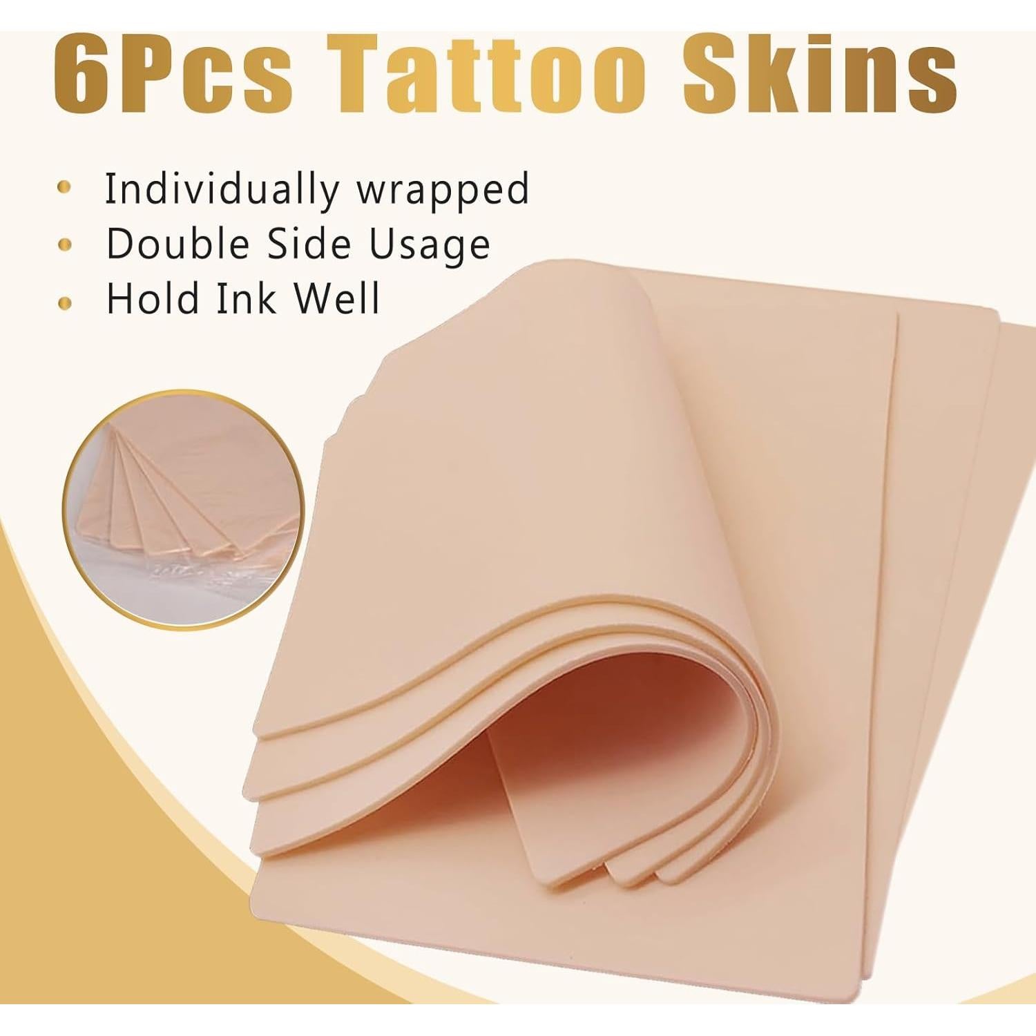 6 Pieles Falsas de Tatuaje 3mm LEEYUKA Doble Cara 18.8x14.2cm