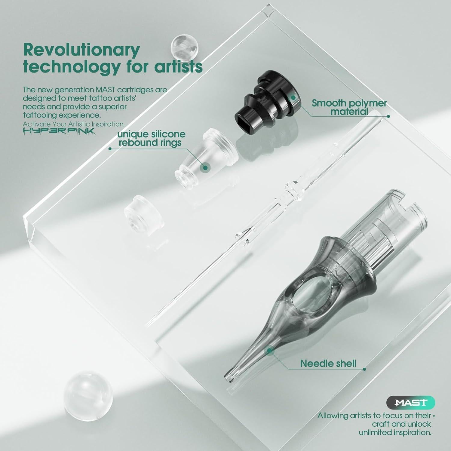 Cartuchos de Agujas de Tatuaje Mast Hyperink 1001RL 10% Más Tinta