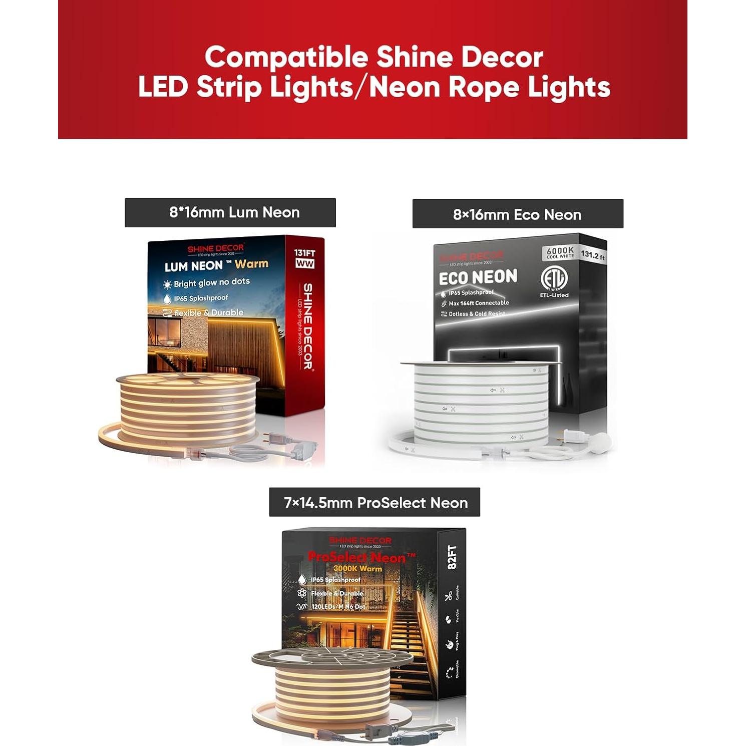 Soporte de Aluminio Shine Decor 1M para Luces Neón 8x16mm y 7x14.5mm