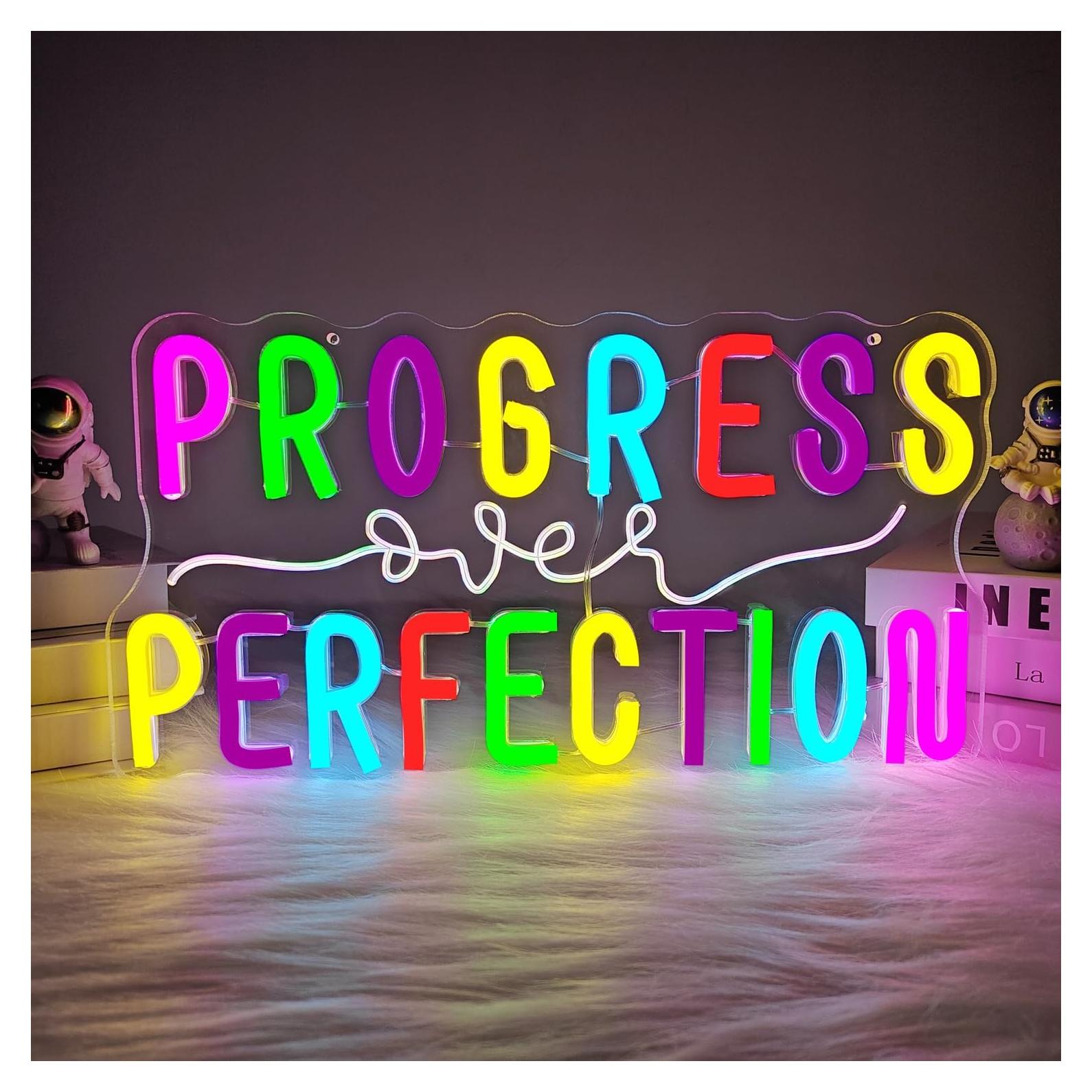 Letrero Neón Progreso Sobre Perfección YvuYamg 43.69x19.30cm