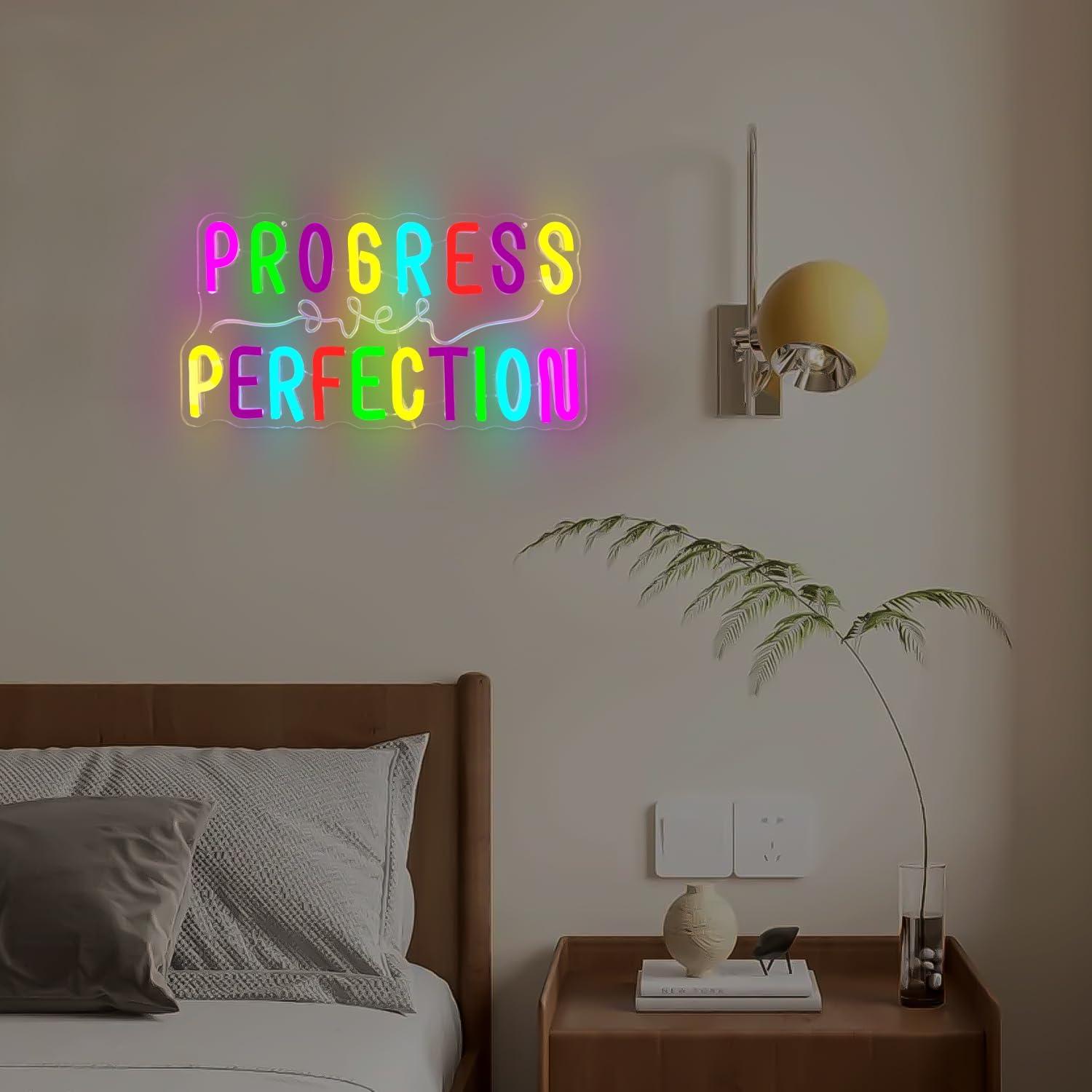Letrero Neón Progreso Sobre Perfección YvuYamg 43.69x19.30cm