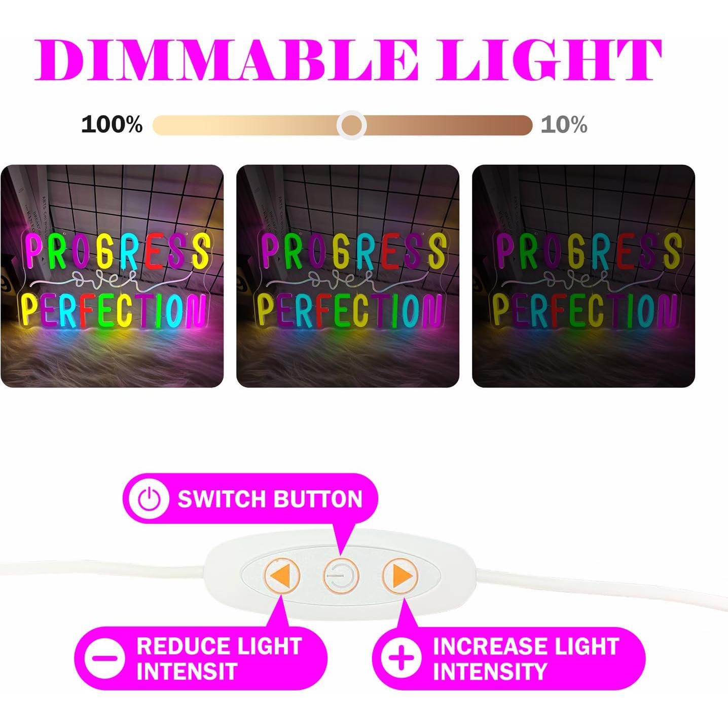 Letrero Neón Progreso Sobre Perfección YvuYamg 43.69x19.30cm