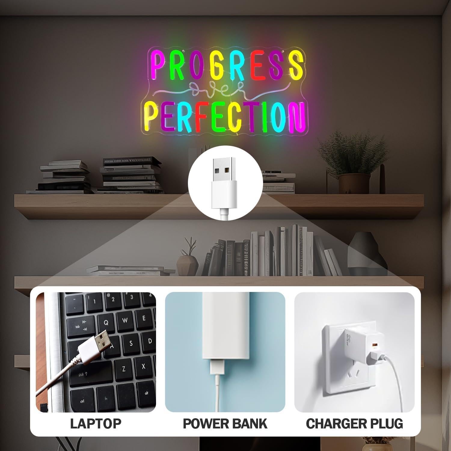 Letrero Neón Progreso Sobre Perfección YvuYamg 43.69x19.30cm