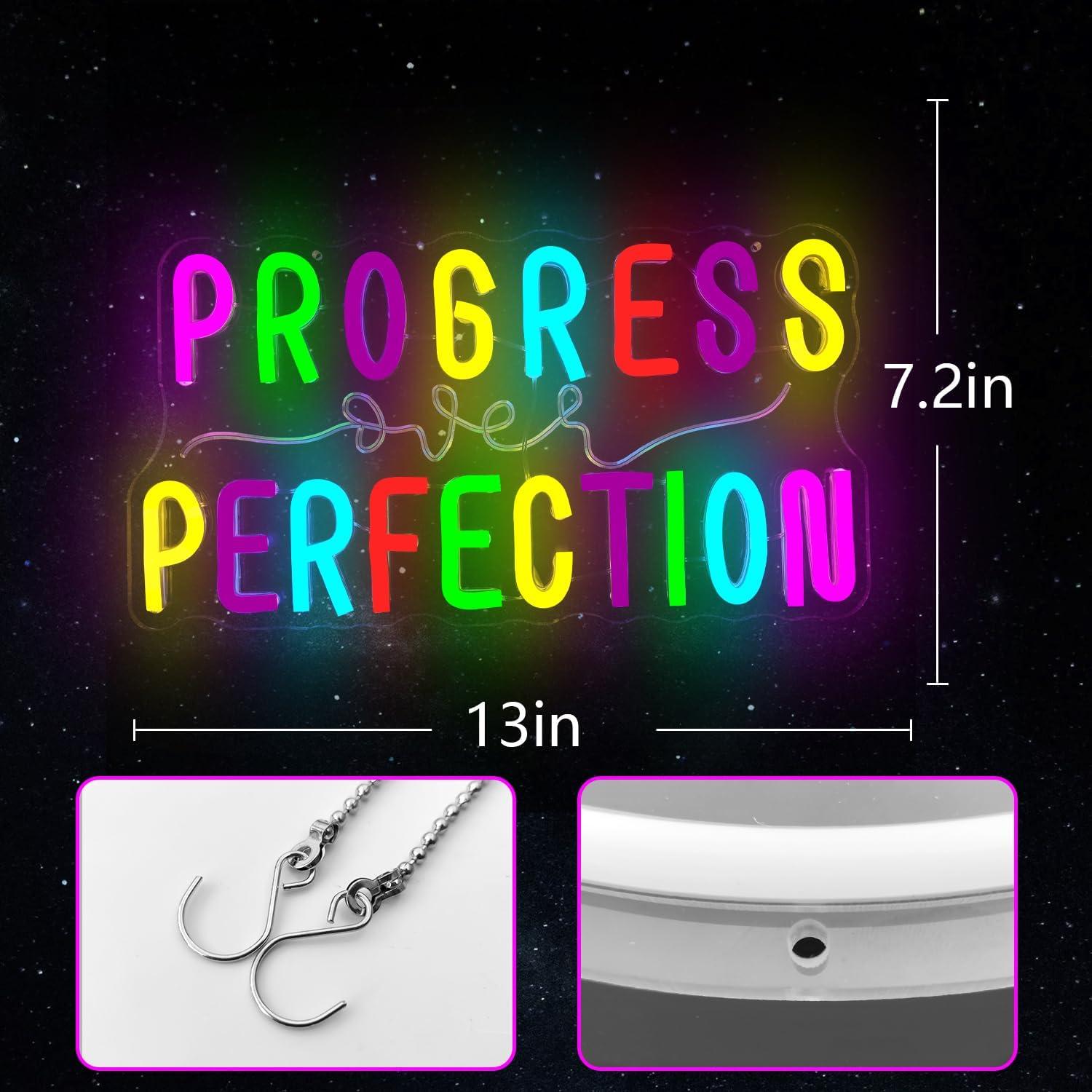 Letrero Neón Progreso Sobre Perfección YvuYamg 43.69x19.30cm