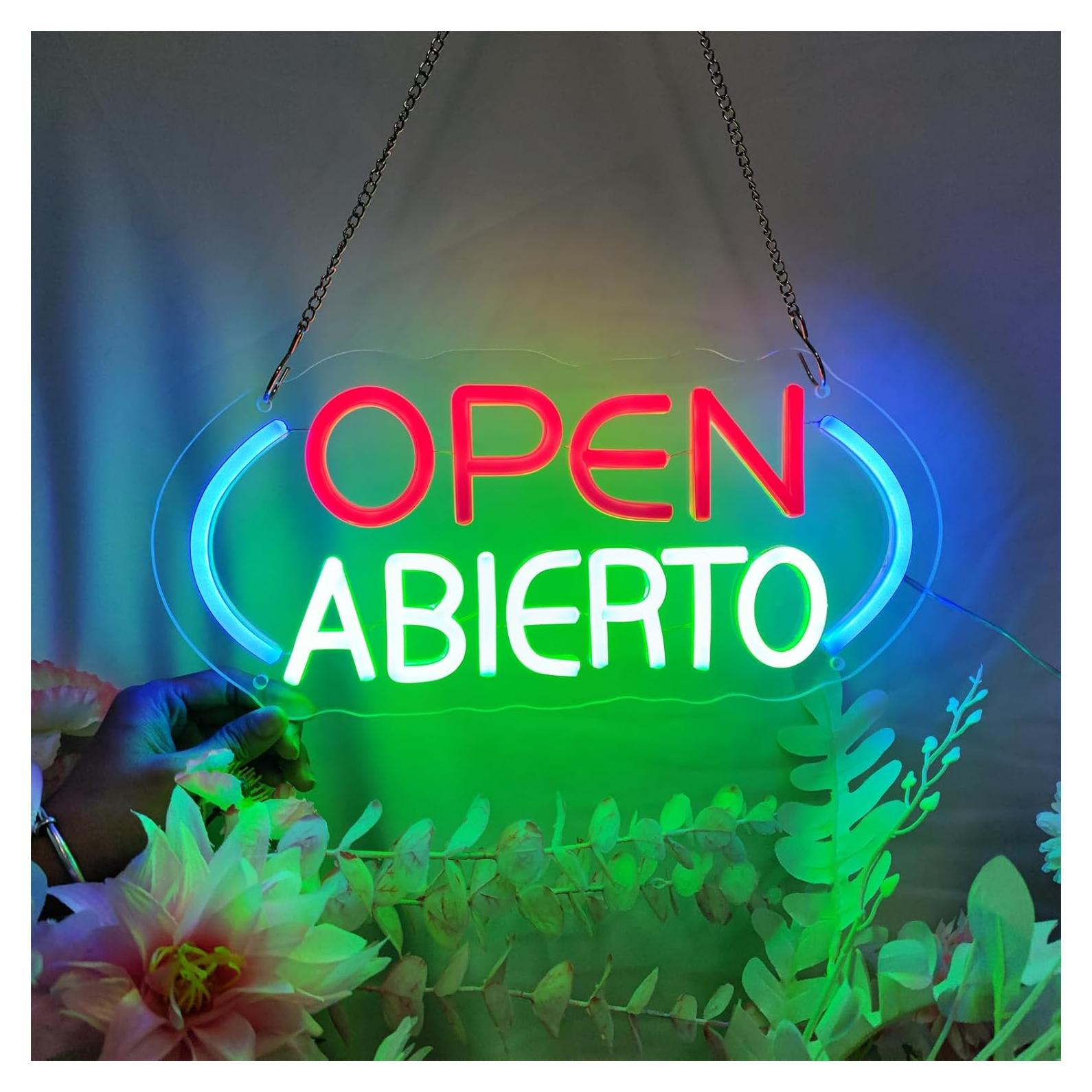 Letrero de Neón Abierto SIGNVIA 35x16cm para Decoración