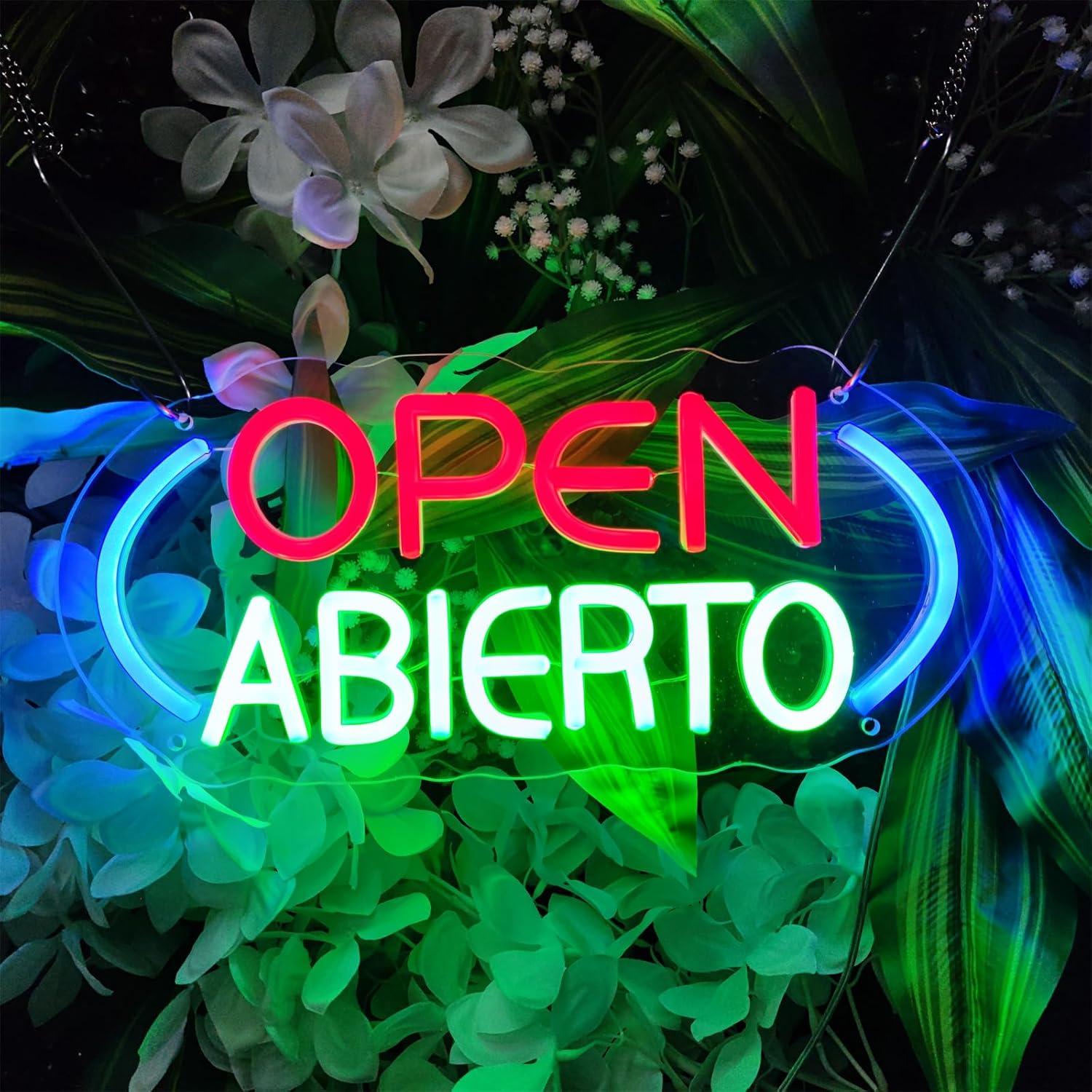 Letrero de Neón Abierto SIGNVIA 35x16cm para Decoración