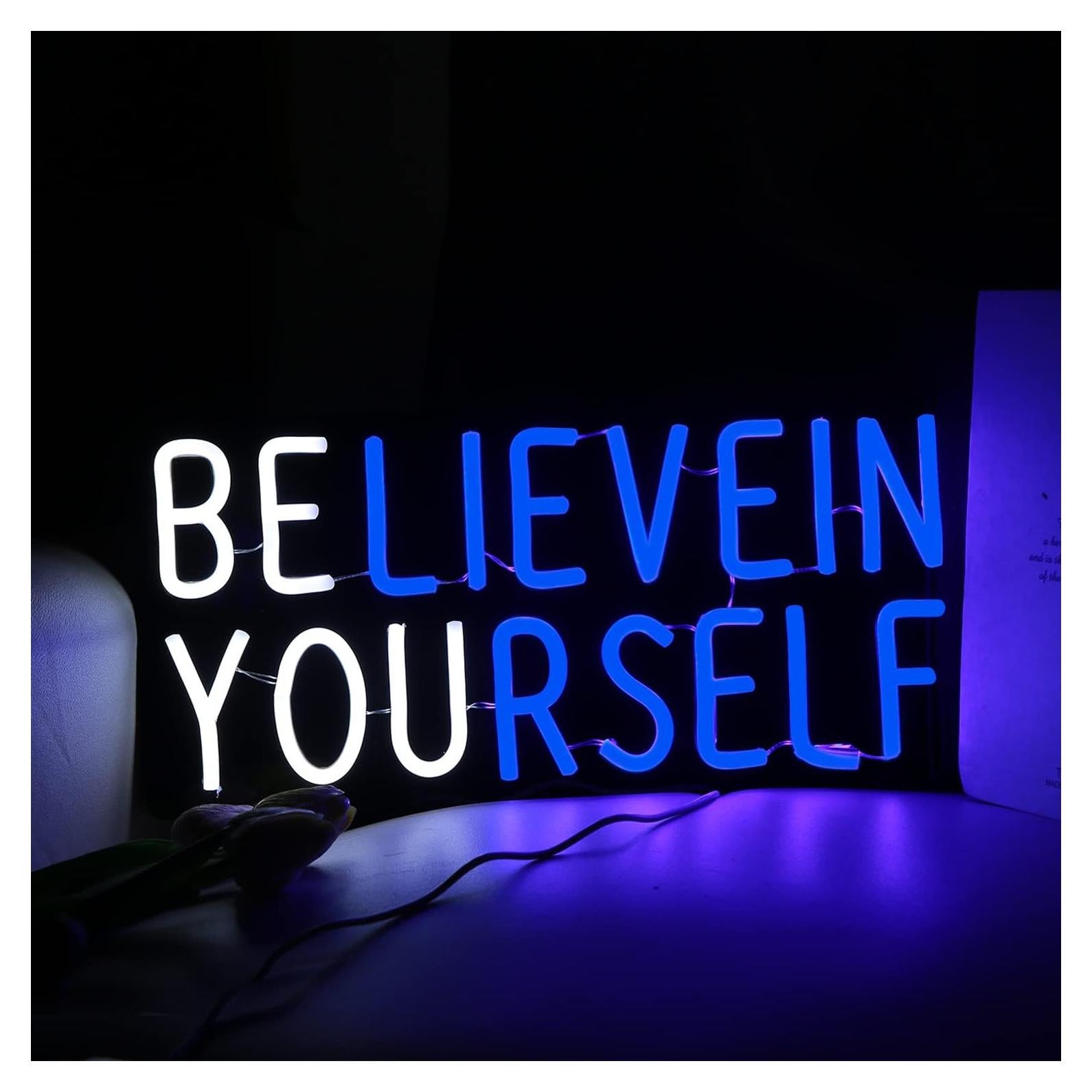 Letrero de Neón LED Cree en Ti Mismo Azul 40.6x19.1cm