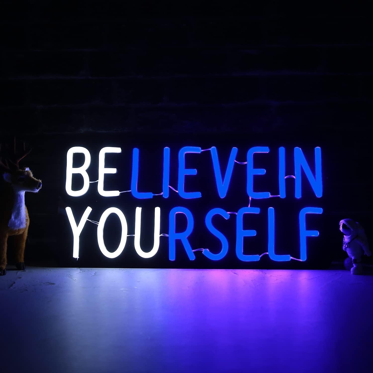 Letrero de Neón LED Cree en Ti Mismo Azul 40.6x19.1cm