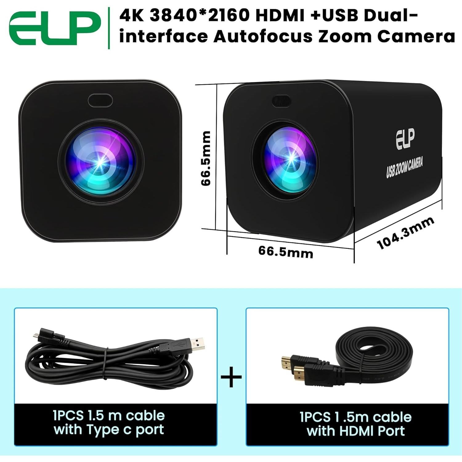 Cámara USB ELP 12X Zoom 4K 30fps HDMI Control Remoto