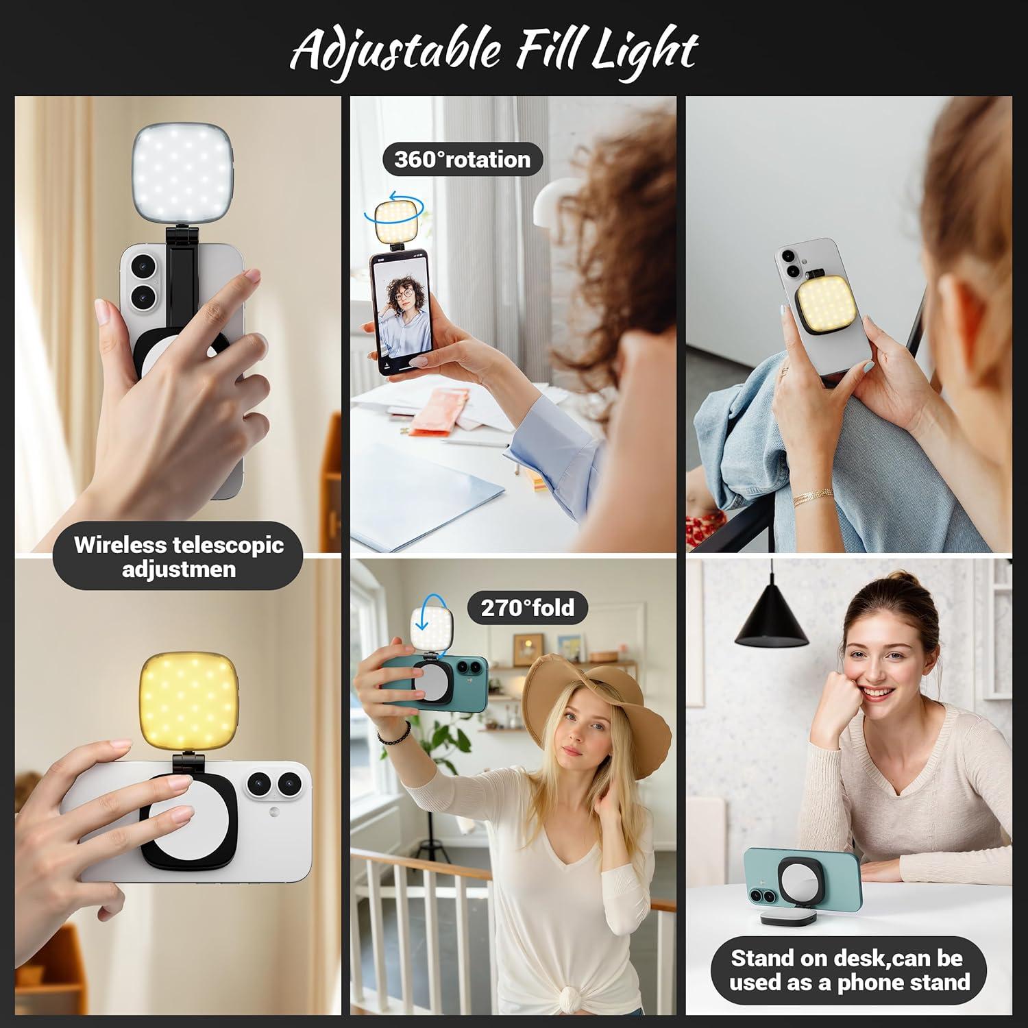 Luz de Selfie Magnética Recargable 5 Modos LED - Negro