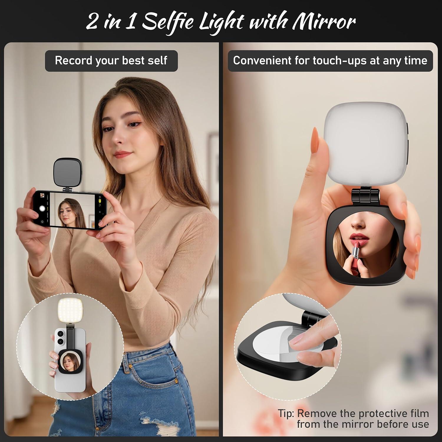 Luz de Selfie Magnética Recargable 5 Modos LED - Negro