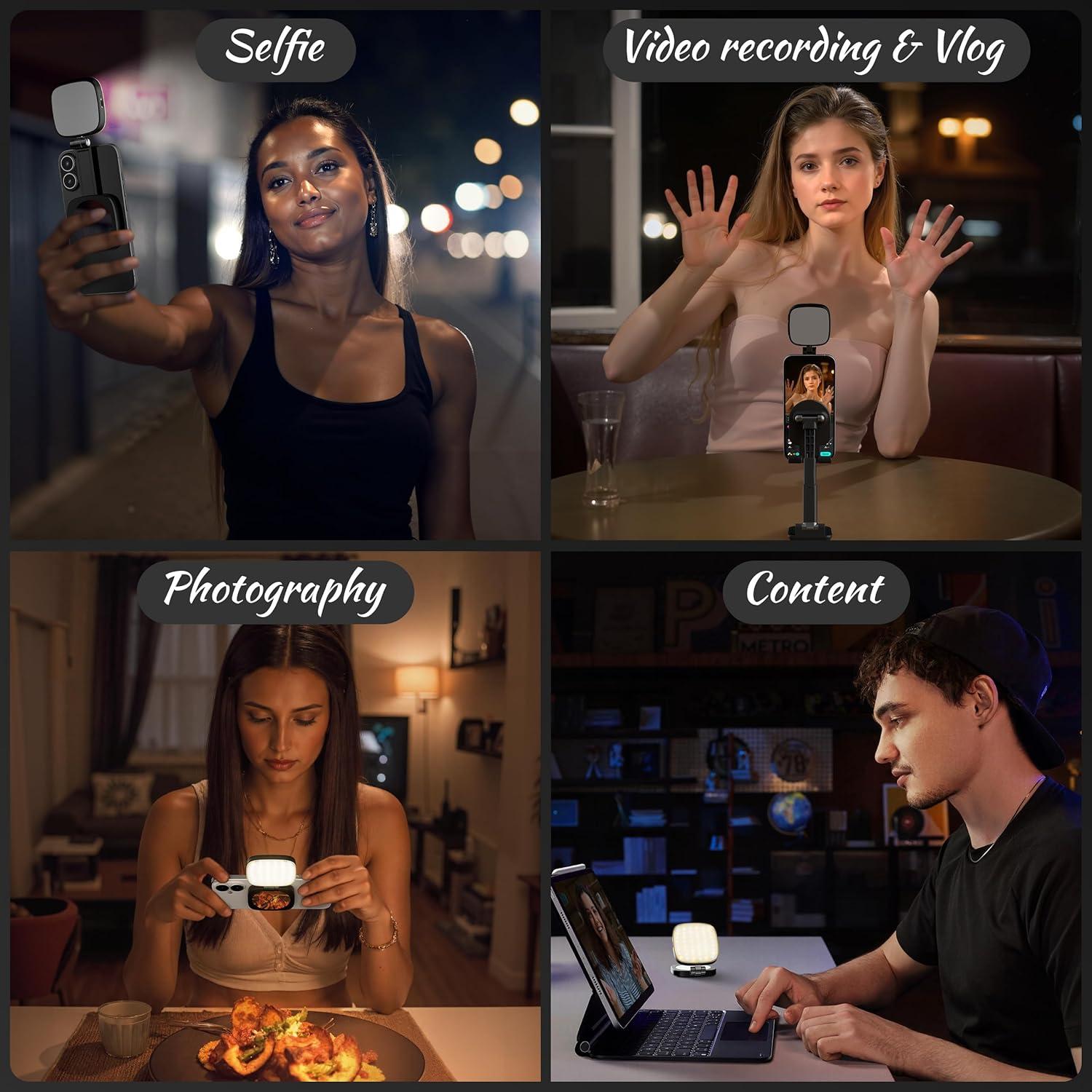 Luz de Selfie Magnética Recargable 5 Modos LED - Negro