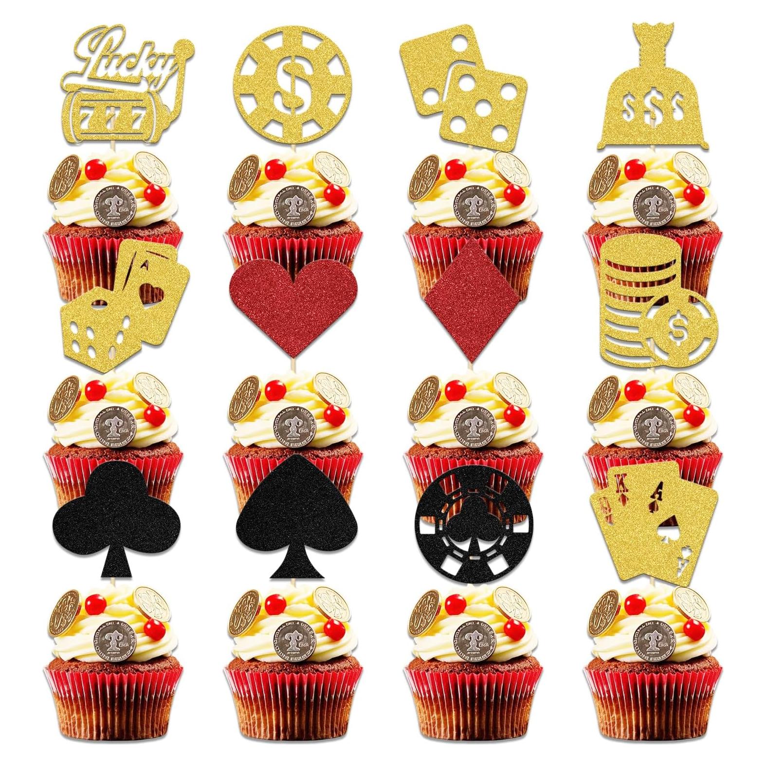 24 Pcs Adorno de Pastel Fiesta Casino LANKBACK Brillante