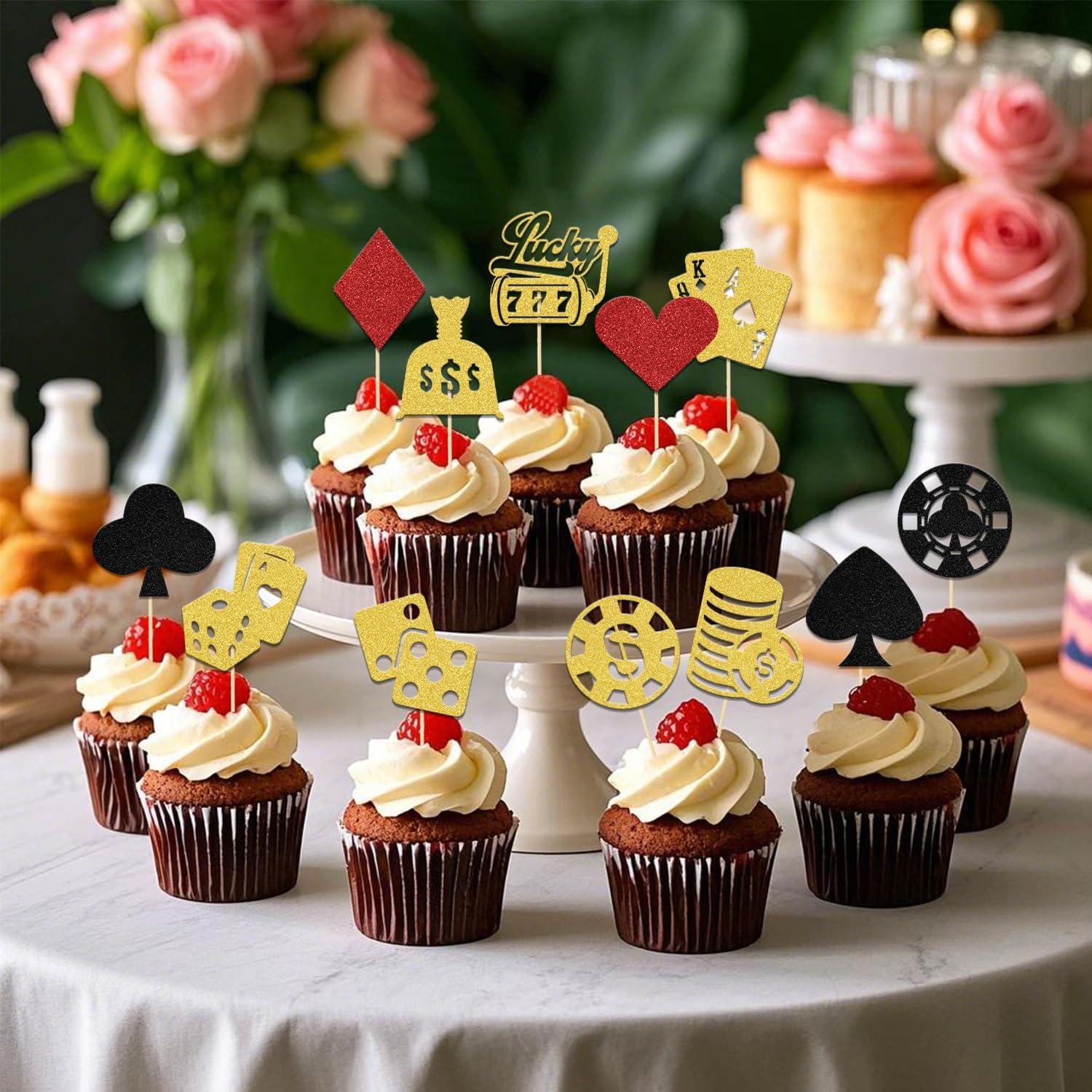 24 Pcs Adorno de Pastel Fiesta Casino LANKBACK Brillante