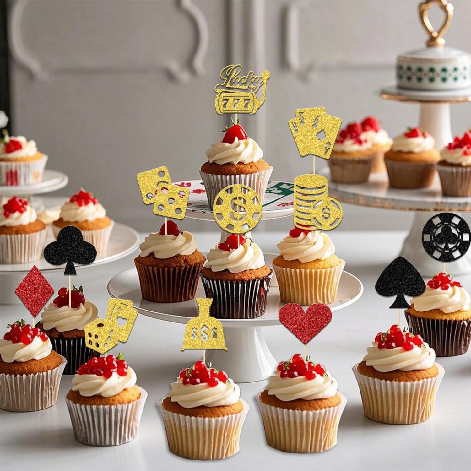 24 Pcs Adorno de Pastel Fiesta Casino LANKBACK Brillante