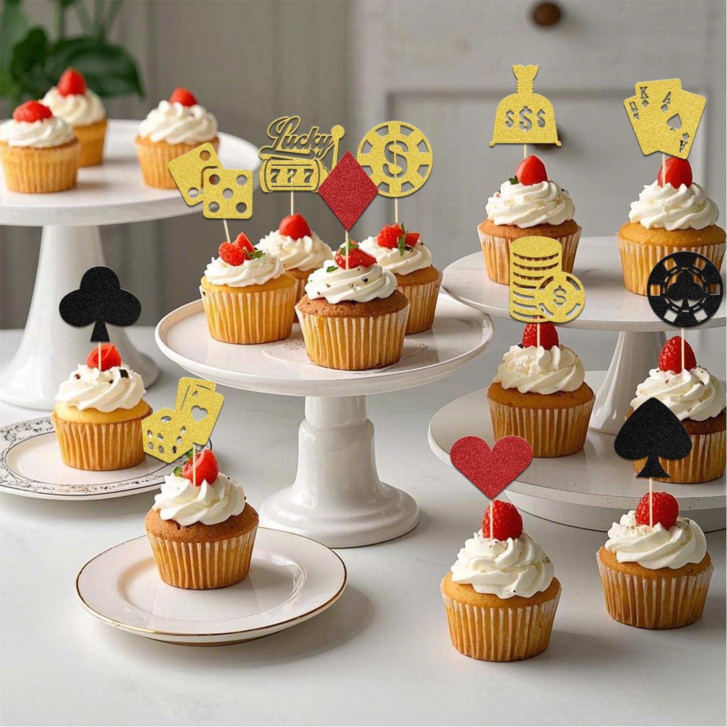 24 Pcs Adorno de Pastel Fiesta Casino LANKBACK Brillante