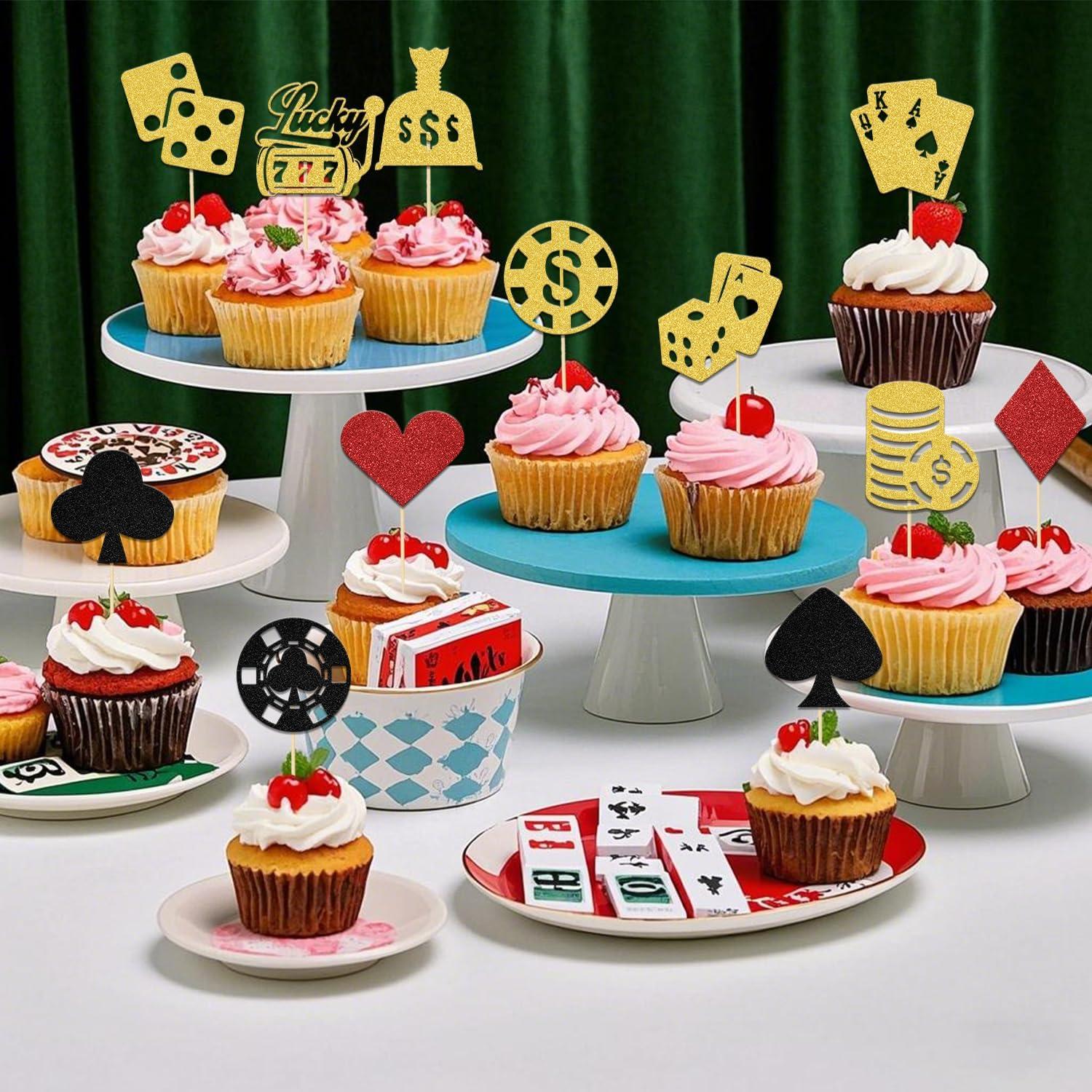 24 Pcs Adorno de Pastel Fiesta Casino LANKBACK Brillante