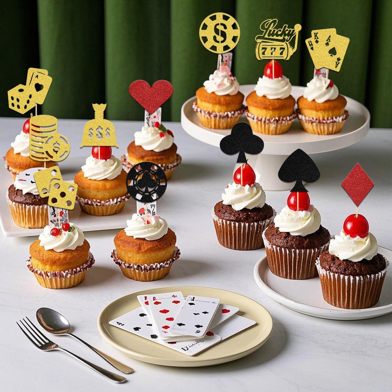 24 Pcs Adorno de Pastel Fiesta Casino LANKBACK Brillante