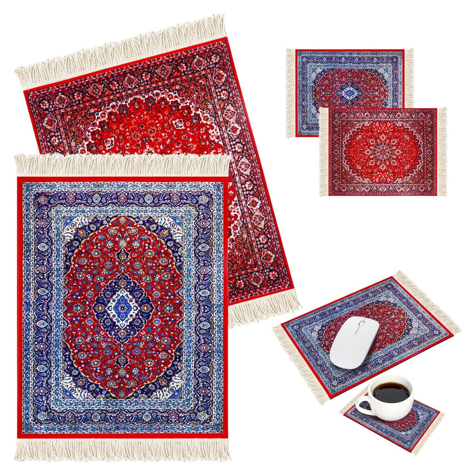 Hushee Set 4 Piezas Alfombrillas y Posavasos Estilo Oriental