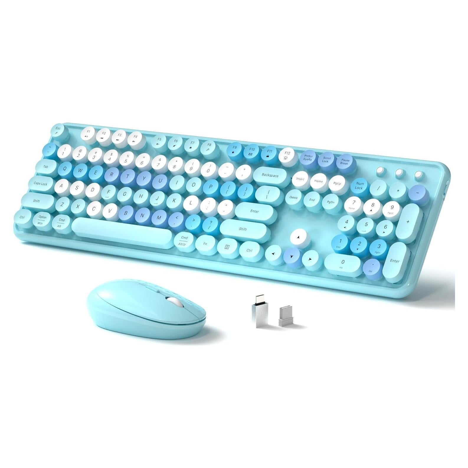 Teclado y Ratón Inalámbricos Retro Azul Completo S801AG-C