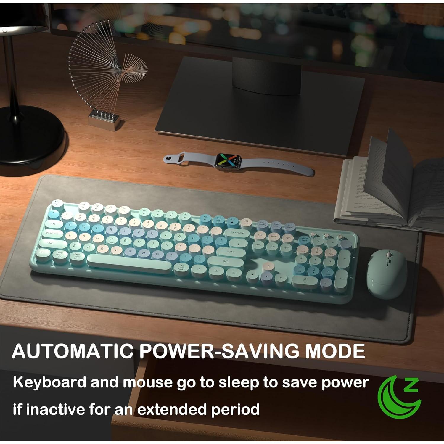 Teclado y Ratón Inalámbricos Retro Azul Completo S801AG-C