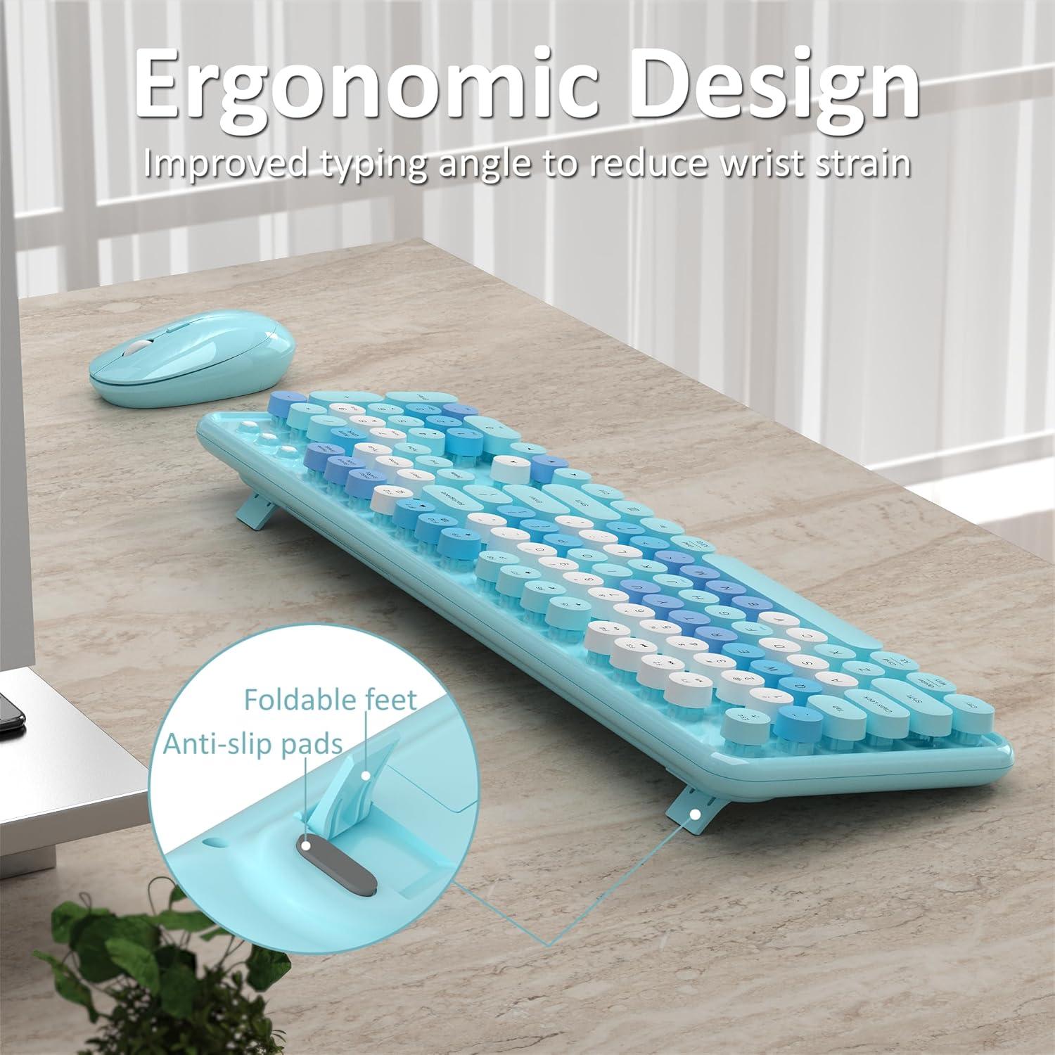 Teclado y Ratón Inalámbricos Retro Azul Completo S801AG-C