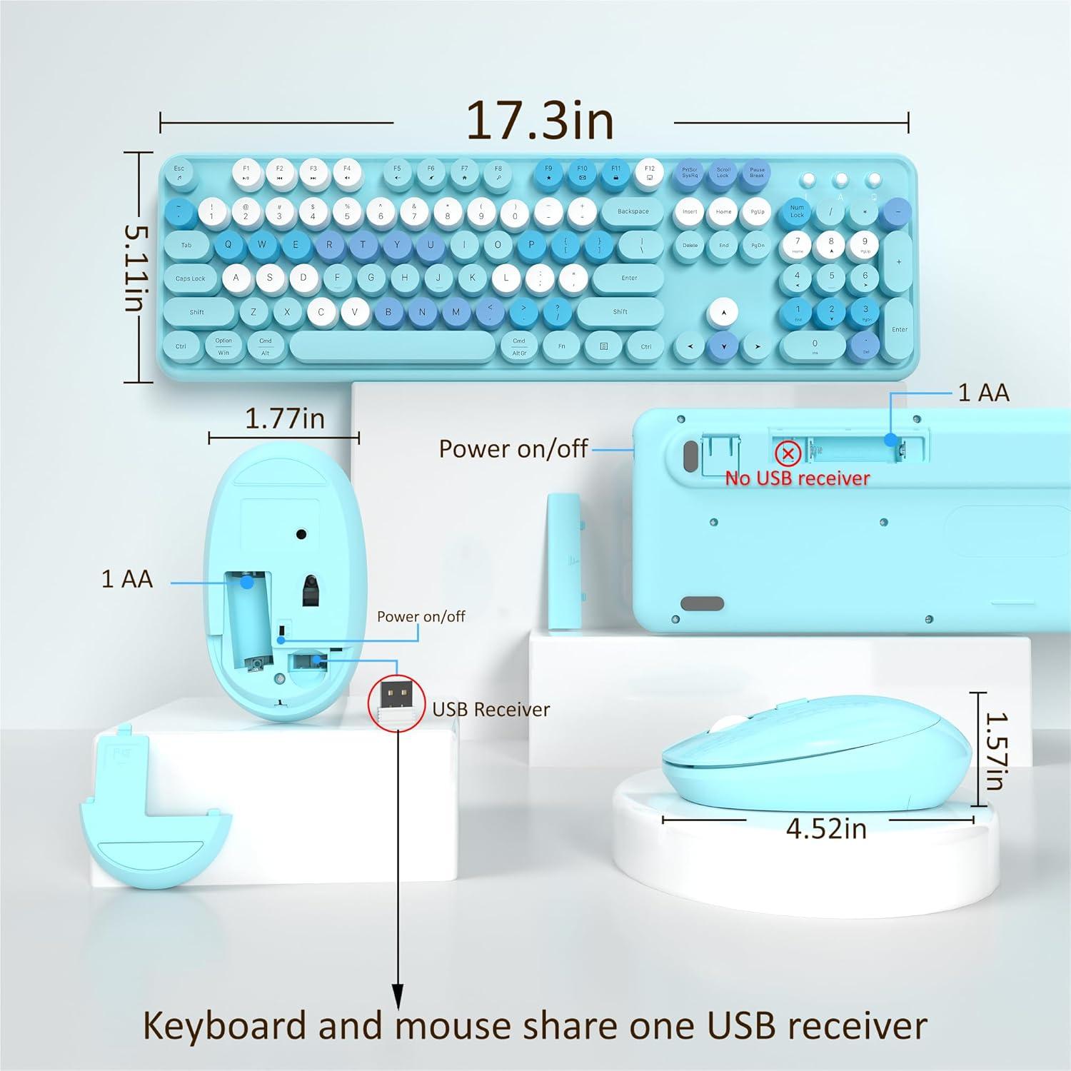 Teclado y Ratón Inalámbricos Retro Azul Completo S801AG-C
