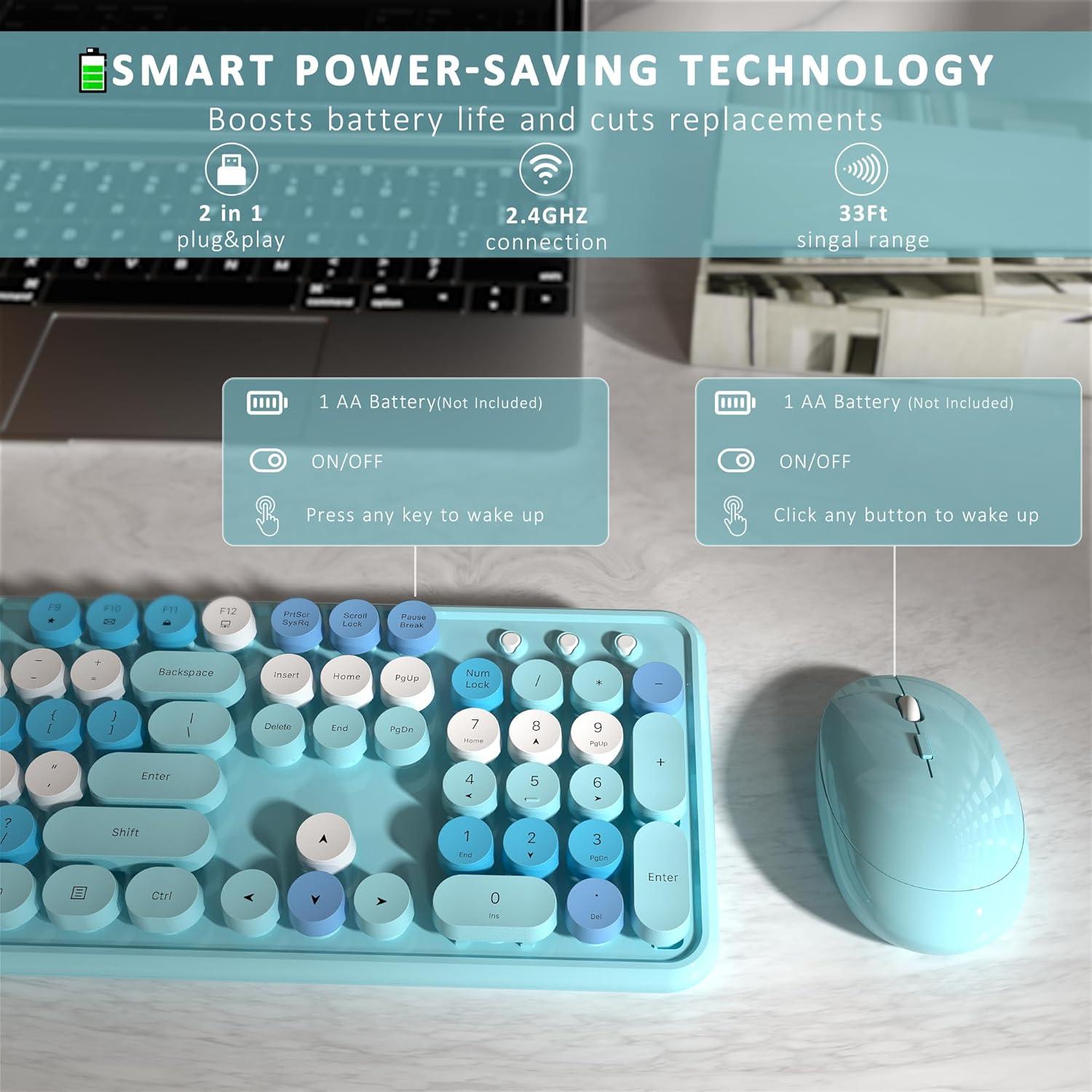 Teclado y Ratón Inalámbricos Retro Azul Completo S801AG-C