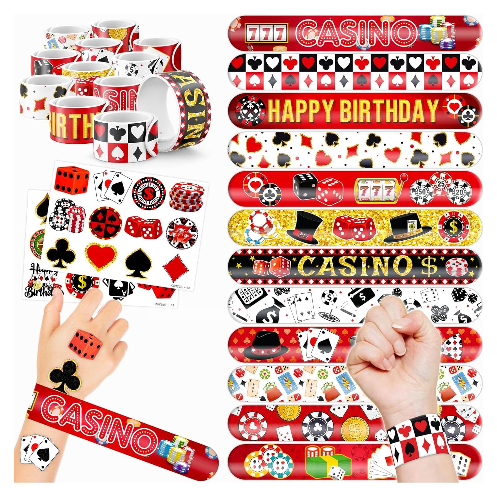 Juego de Fiesta Casino 48PCS - Tatuajes y Pulseras Temáticas