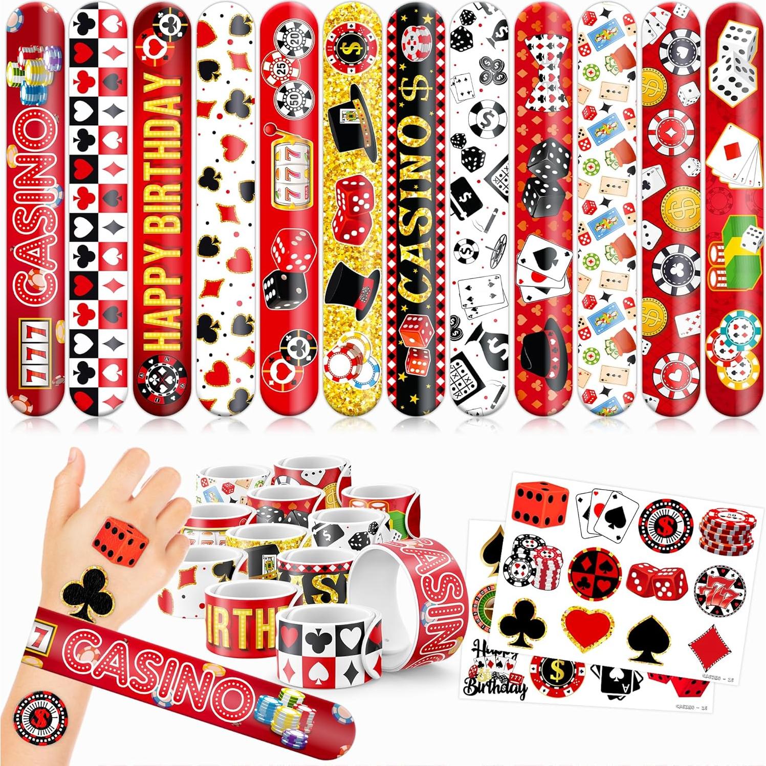 Juego de Fiesta Casino 48PCS - Tatuajes y Pulseras Temáticas