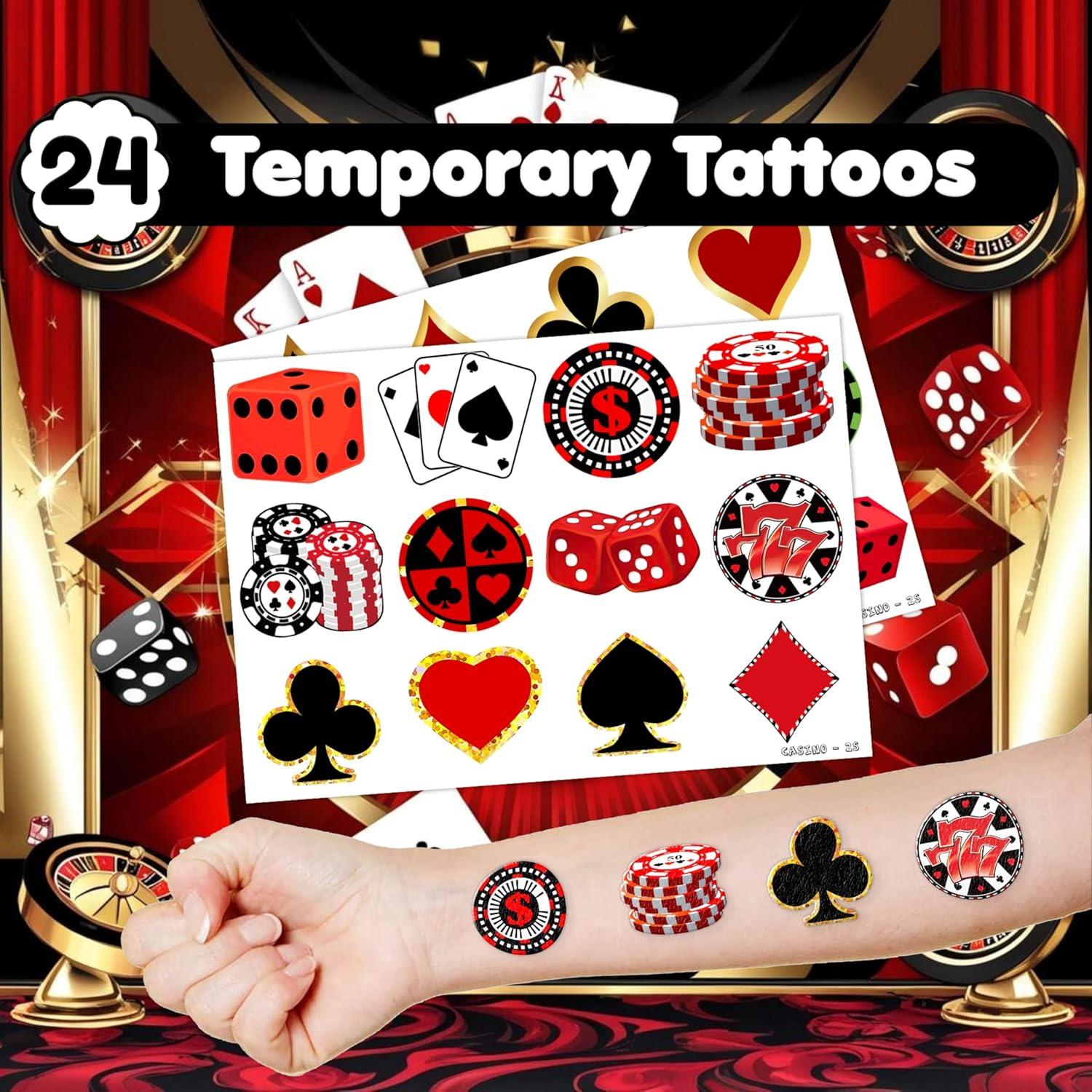 Juego de Fiesta Casino 48PCS - Tatuajes y Pulseras Temáticas