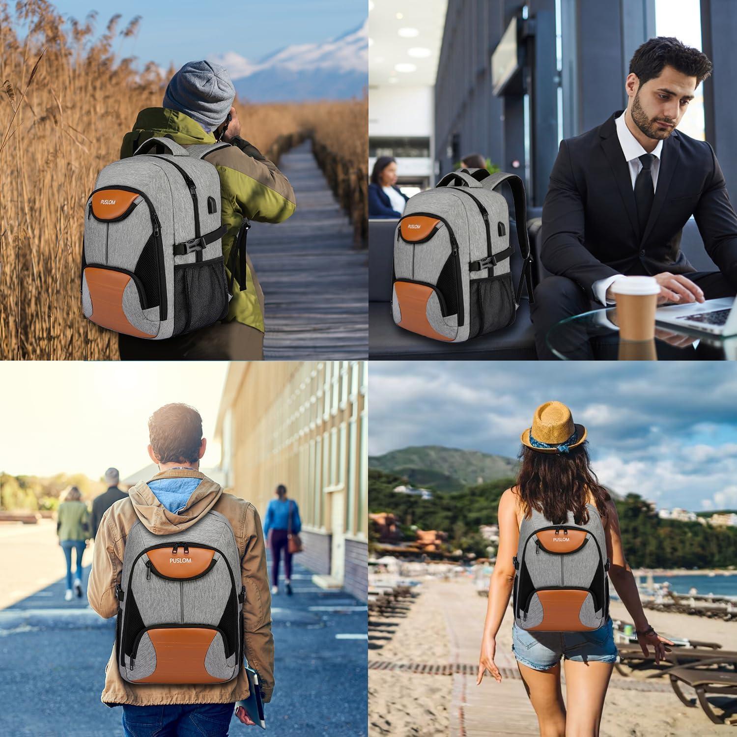 PUSLOM Backpack for Men, Extra Large Travel Laptop Backpack Work Bag with USB Charging Port, Anti Theft Water Resistant Sturdy Business College Bookbag Computer Bag Fit Laptop Up to 17.3 Inch, Grey