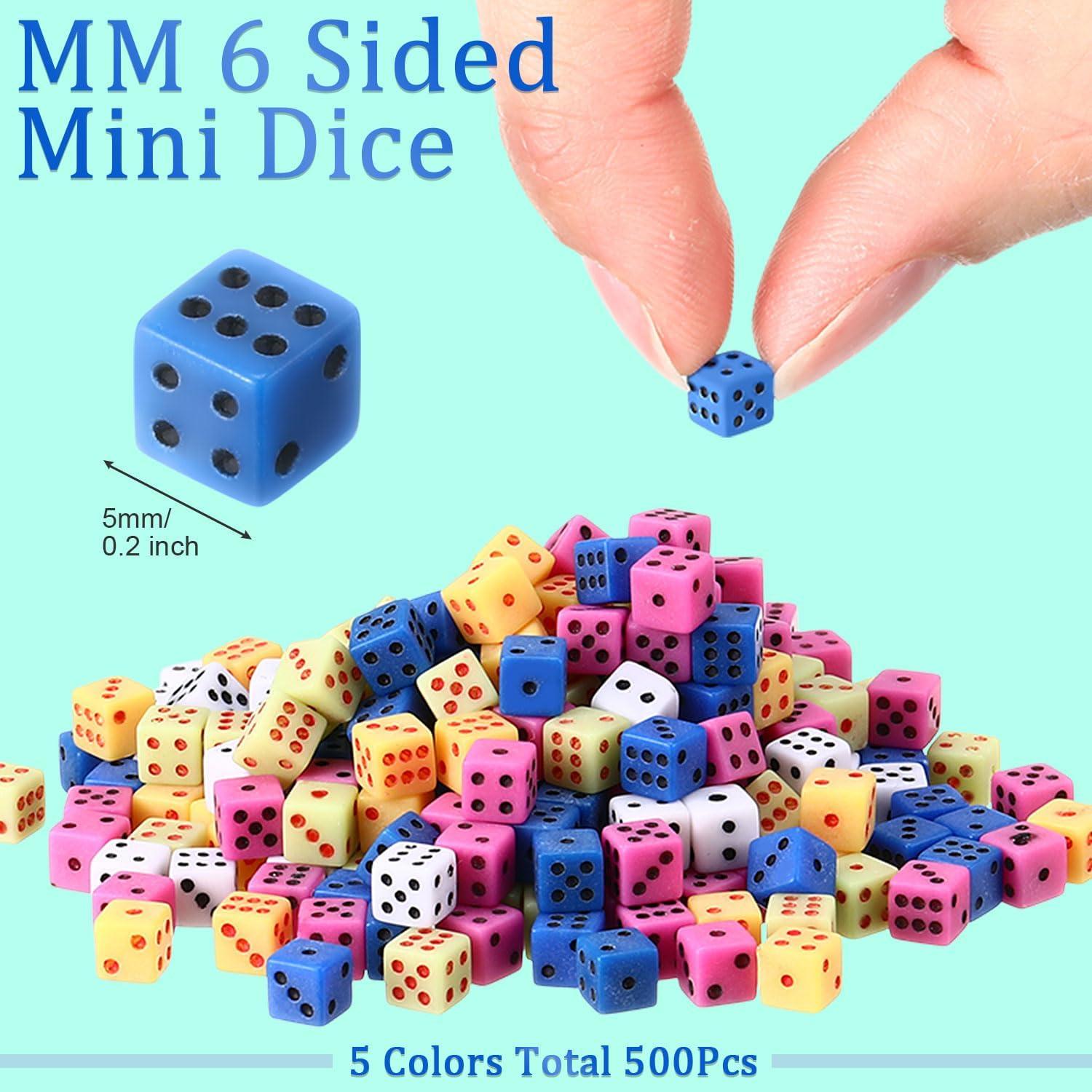 Set de 500 Mini Dados Acrílicos Poen 5mm en Caja Portátil