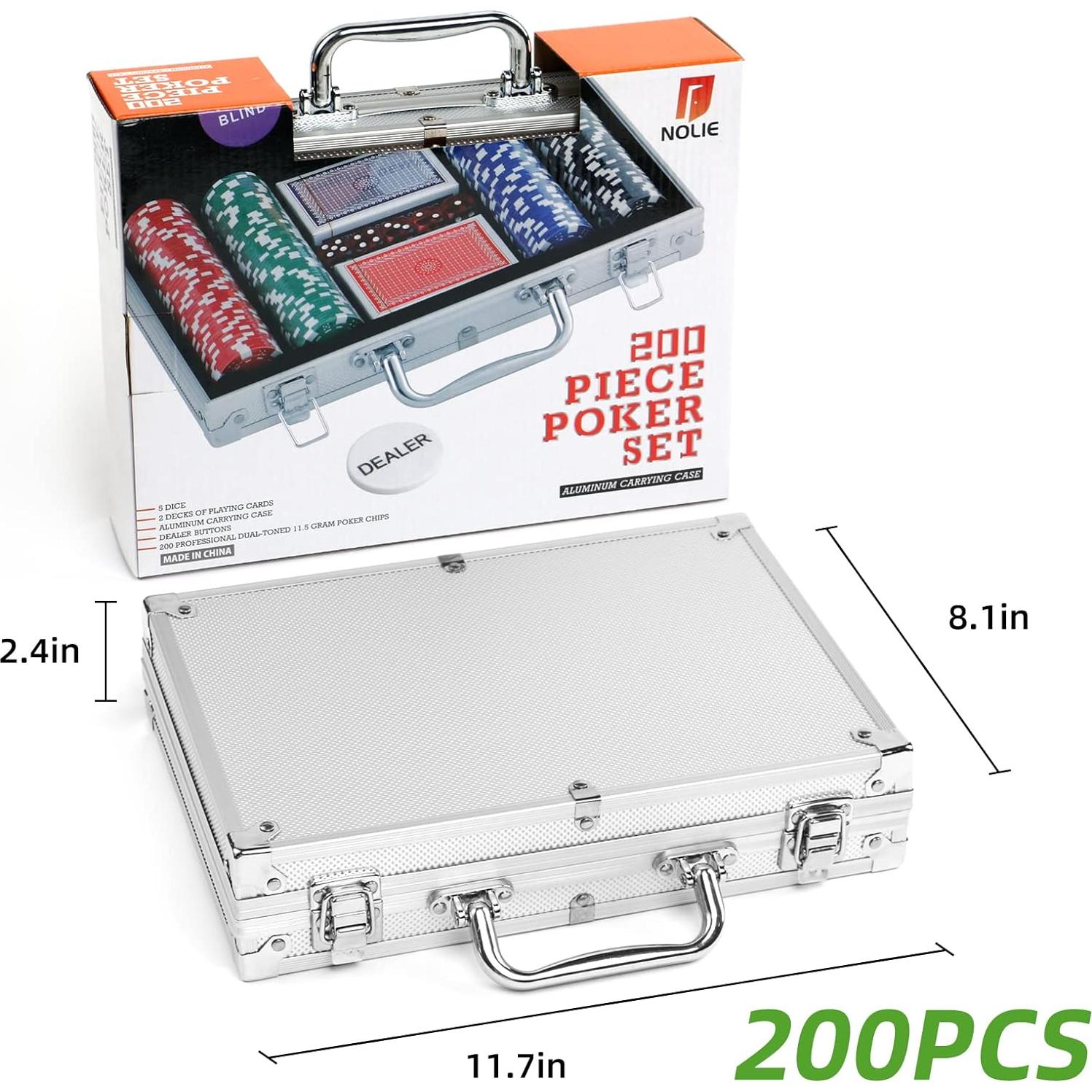 NOLIE Juego de Fichas de Póker 200 PCS con Estuche de Aluminio