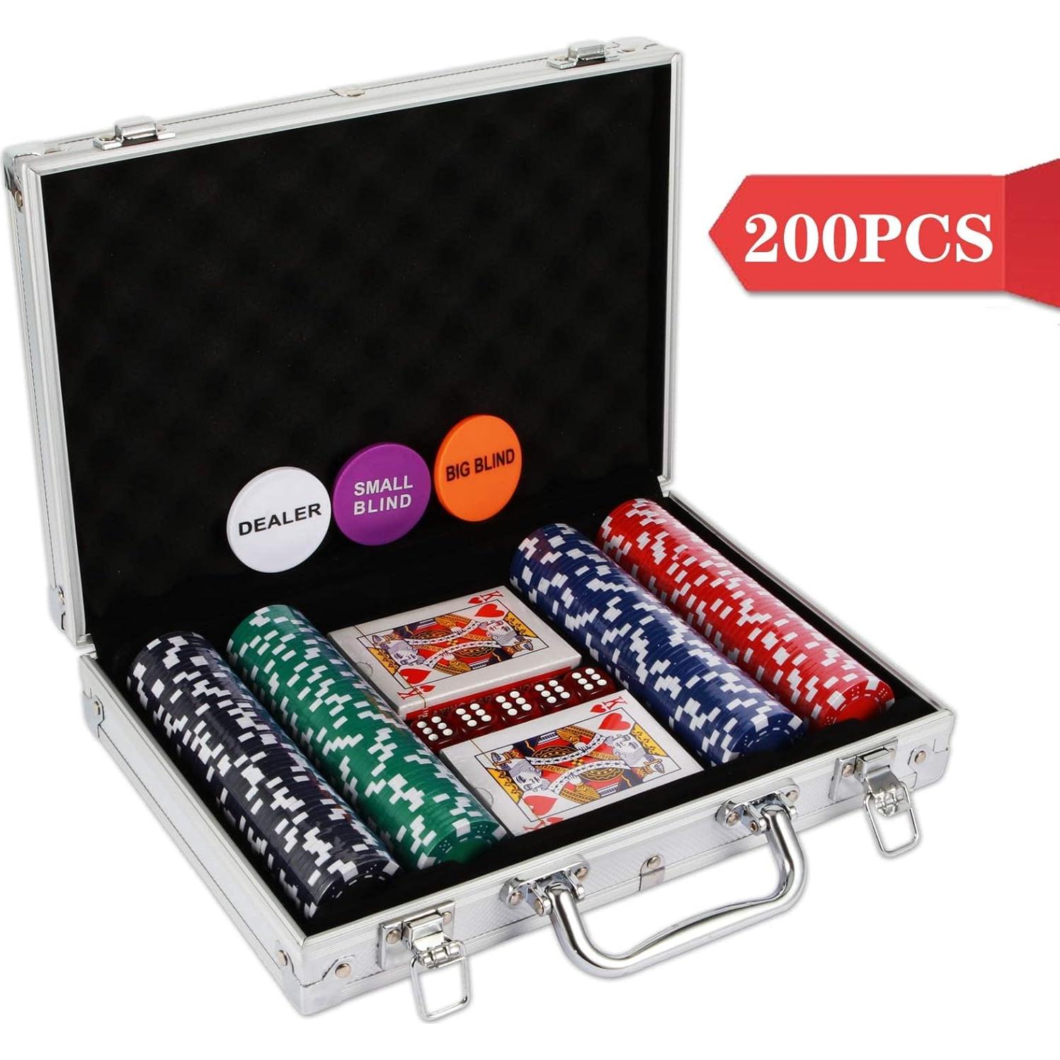 NOLIE Juego de Fichas de Póker 200 PCS con Estuche de Aluminio