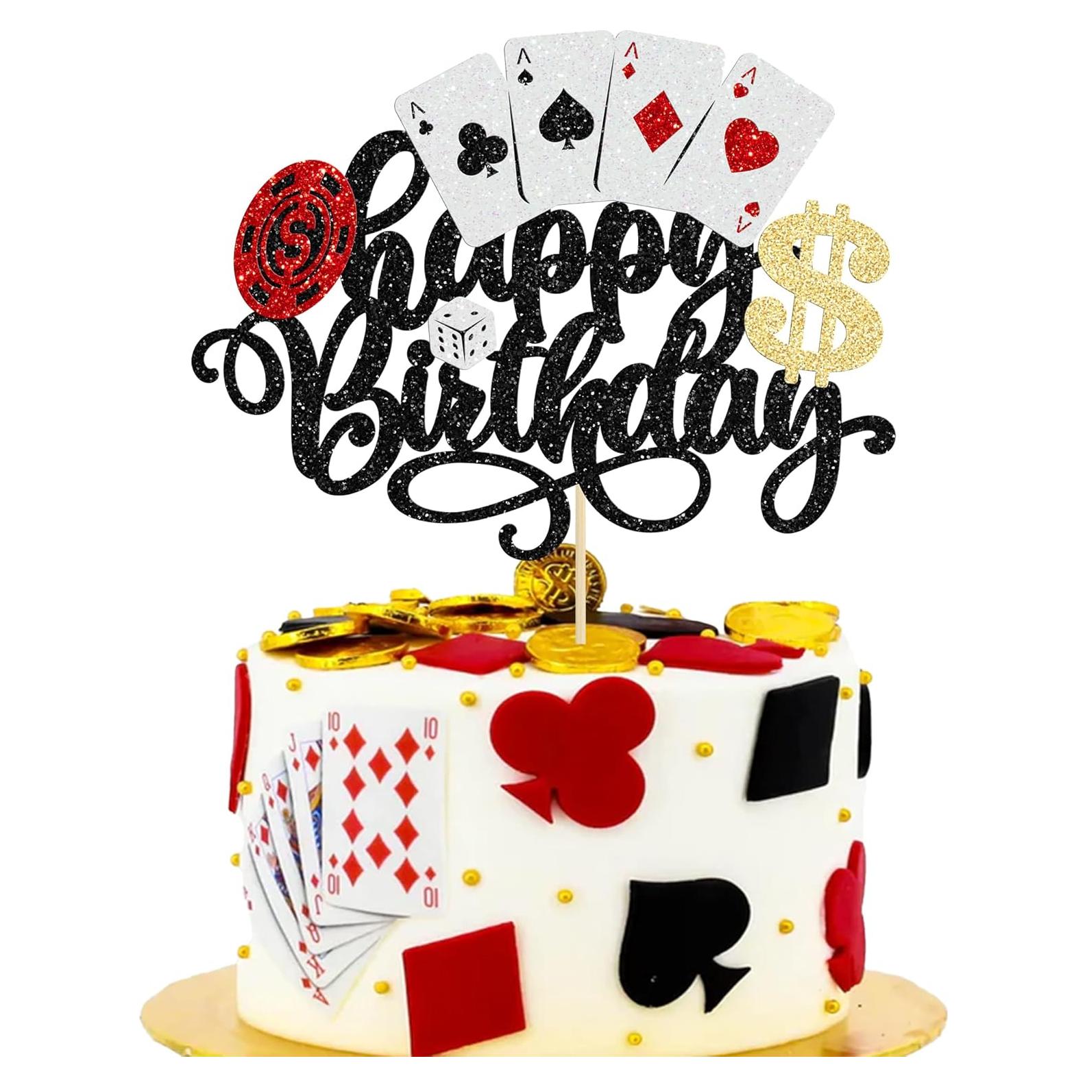 Ephlyn Decoración de Pastel Casino 16x20cm Fichas de Póker