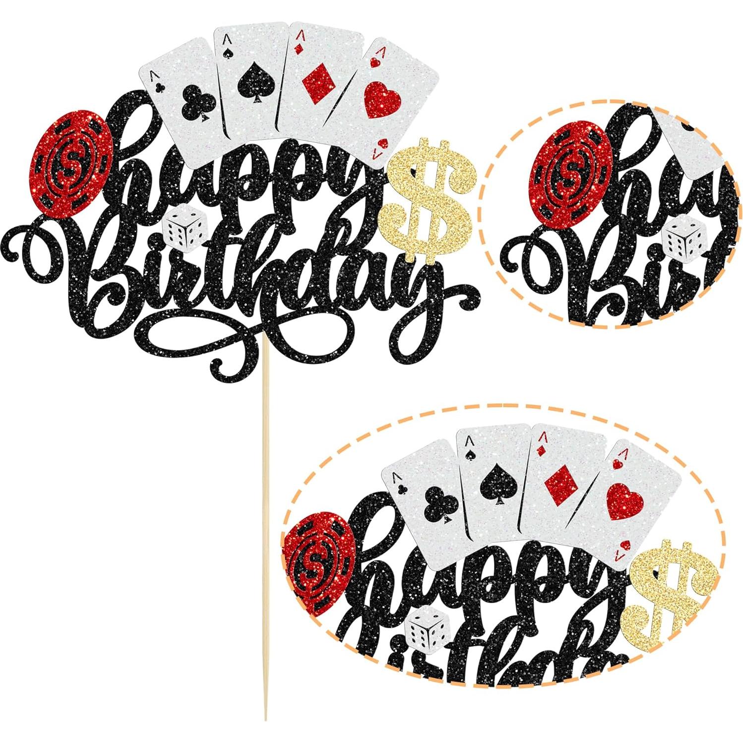 Ephlyn Decoración de Pastel Casino 16x20cm Fichas de Póker