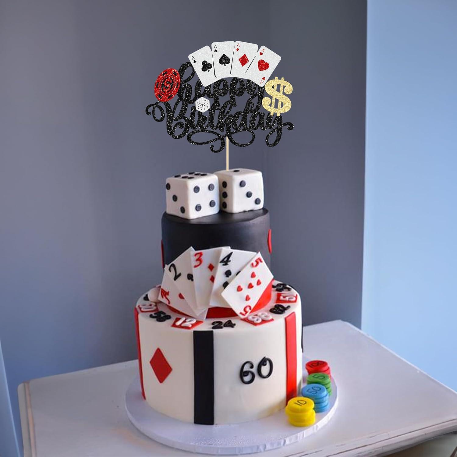 Ephlyn Decoración de Pastel Casino 16x20cm Fichas de Póker