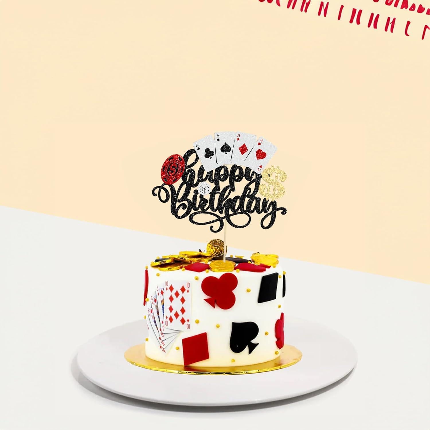 Ephlyn Decoración de Pastel Casino 16x20cm Fichas de Póker