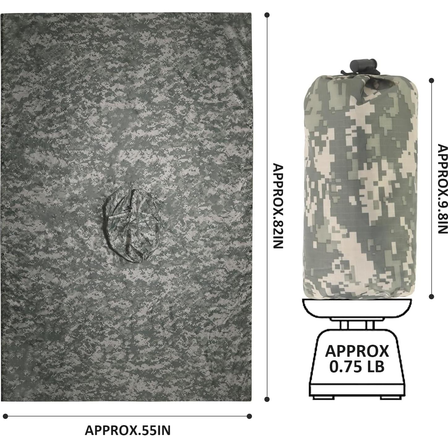 Poncho de Lluvia Militar GRVCN Impermeable Camuflaje 139.7x208.3cm