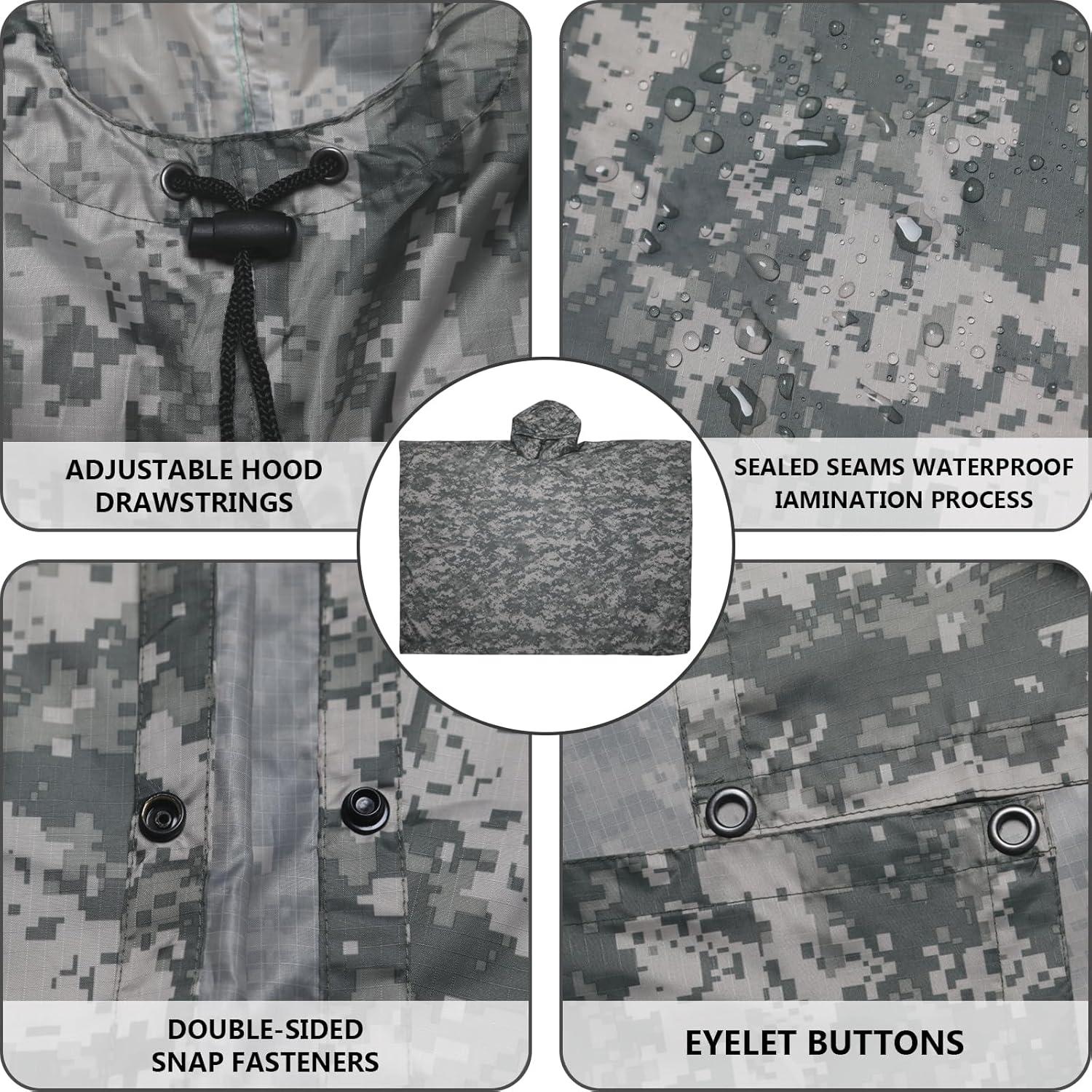 Poncho de Lluvia Militar GRVCN Impermeable Camuflaje 139.7x208.3cm